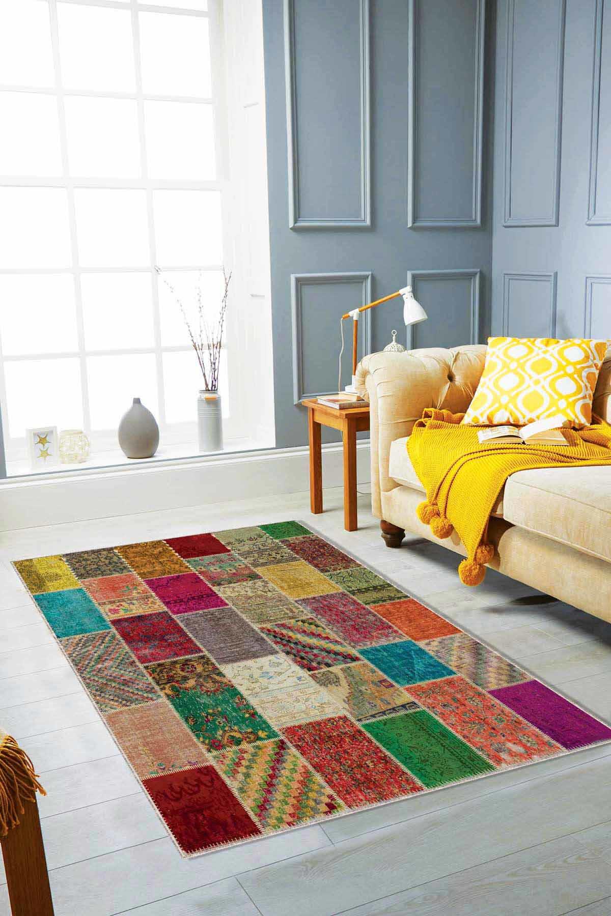 Viva Home RV221 Krem 7 mm Mikropolyester Yalıtıma Yardımcı Yıkanabilir Orta Kaymaz Dot Taban Dikdörtgen Makine Dokuma Oturma Odası Halısı 160x230 cm