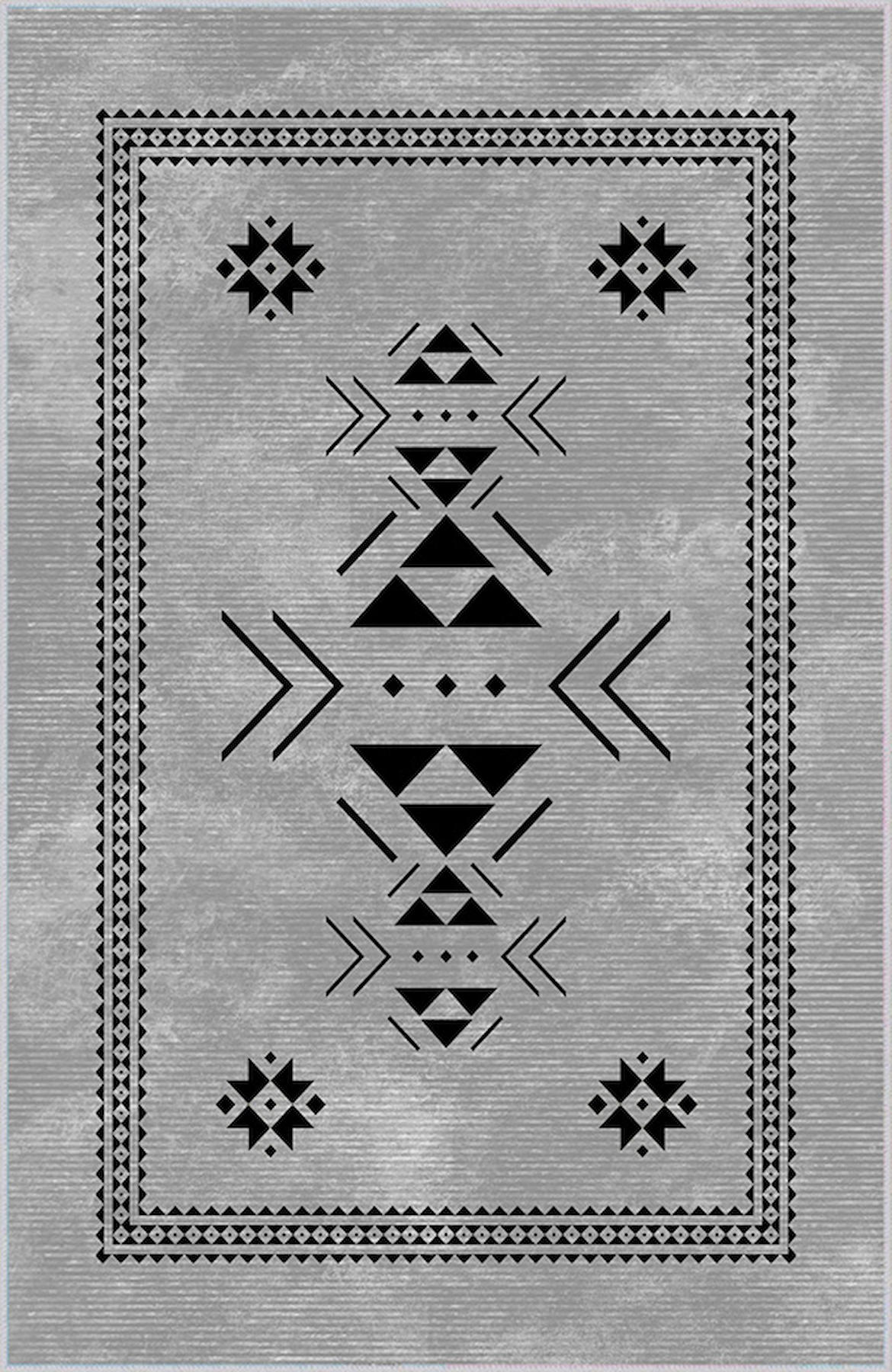 Rovigo Home RVG0021-SD860 Gri 8 mm Polyester Yıkanabilir Orta Kaymaz Dot Taban Dikdörtgen Makine Dokuma Salon Halısı 160x235 cm
