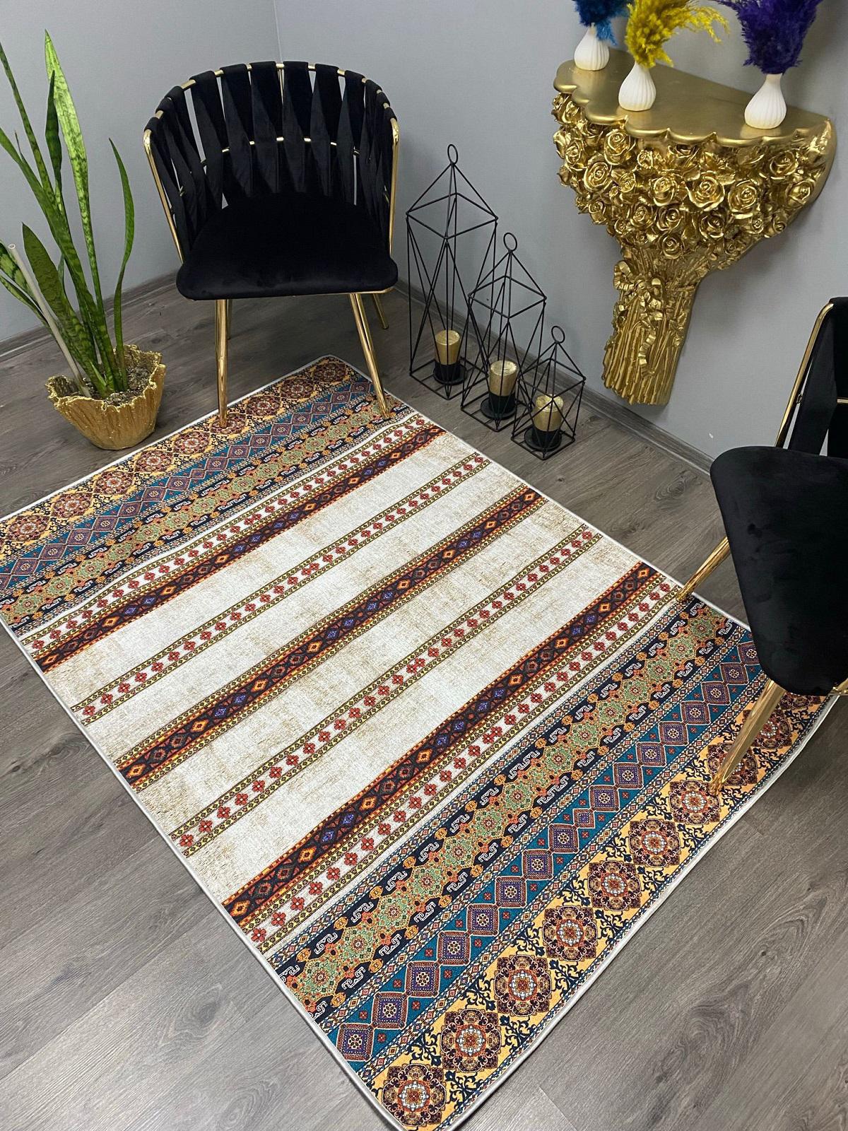 Halı Furyası Venice Krem 8 mm Polyester Antibakteriyel Yıkanabilir İnce Kaymaz Dikdörtgen Makine Dokuma Salon Halısı 160x250 cm