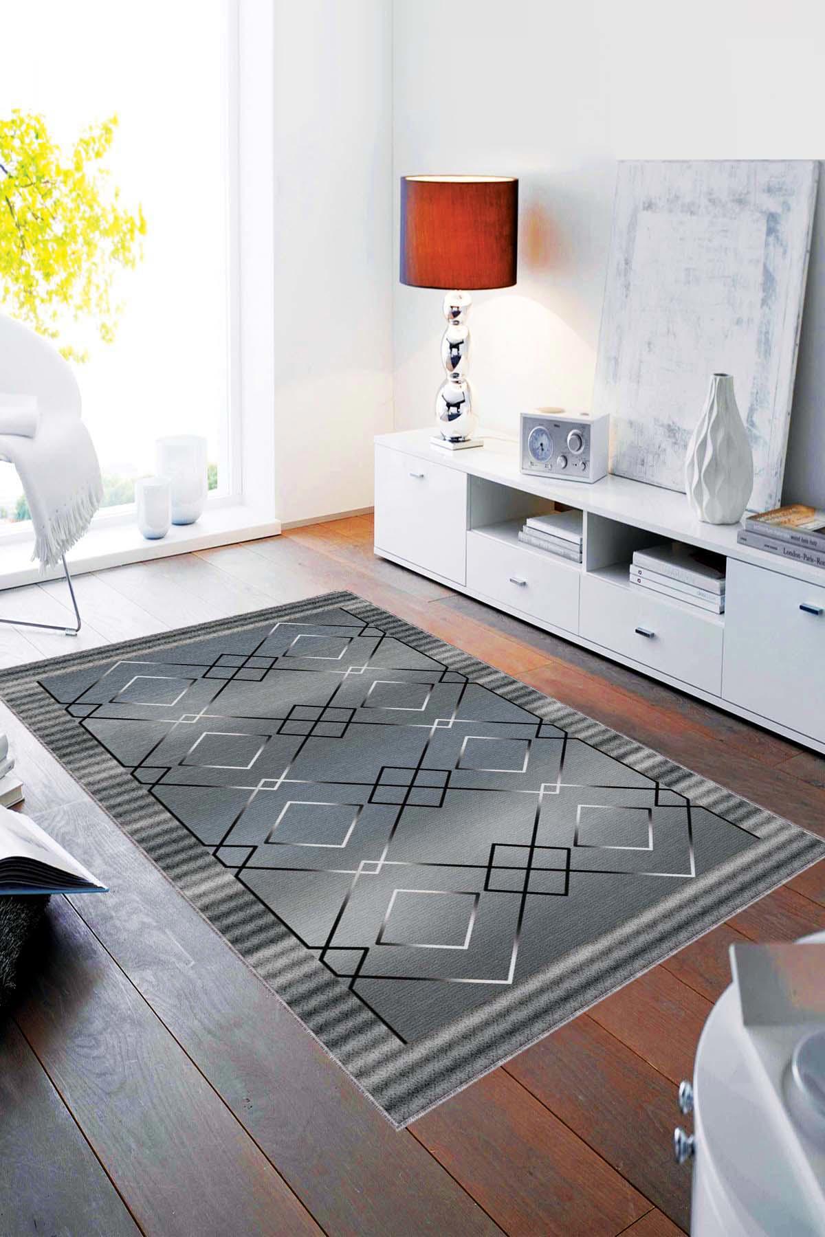 Viva Home AR322 Mavi 7 mm Mikropolyester Antialerjenik Yıkanabilir İnce Kaymaz Dikdörtgen Makine Dokuma Salon Halısı 100x200 cm