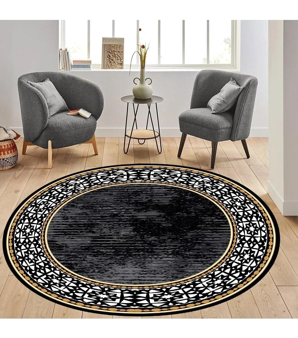 Rovigo Home RVG7306-HT1481 Çok Renkli 8 mm Polyester Antibakteriyel-Leke Tutmaz-Toz Tutmaz Yıkanabilir İnce Kaymaz Dot Taban Yuvarlak Makine Dokuma Salon Halısı 100x300 cm