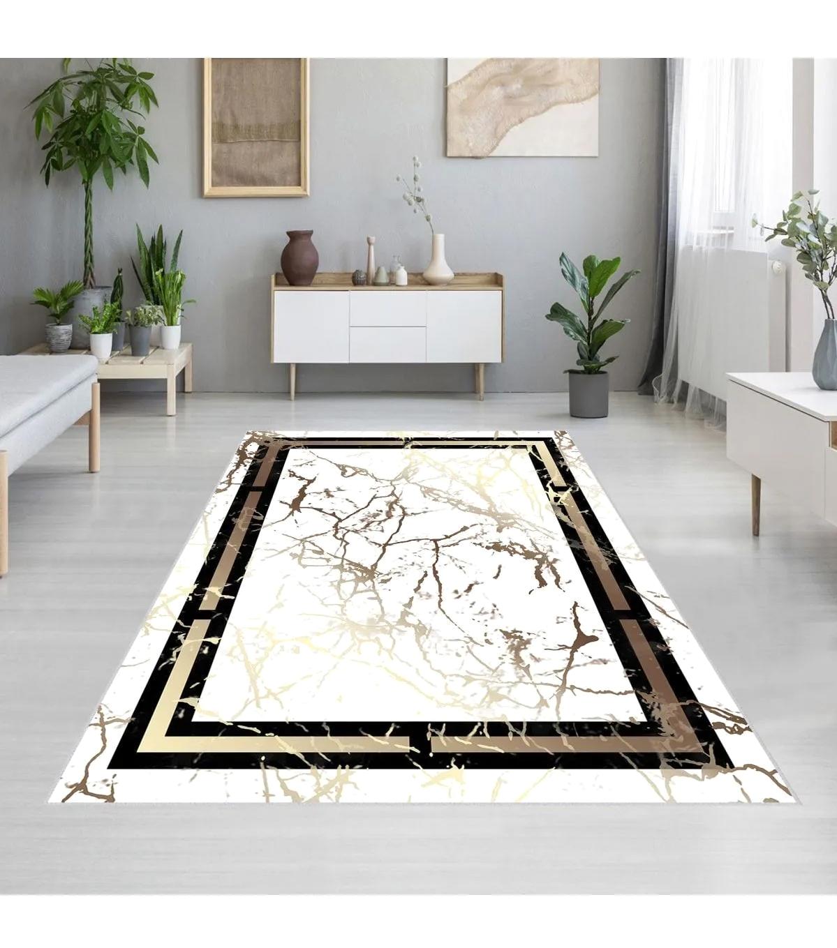 Rovigo Home RVG1884-SM88 Krem 8 mm Polyester Antibakteriyel-Leke Tutmaz-Toz Tutmaz Yıkanabilir İnce Kaymaz Dot Taban Dikdörtgen Makine Dokuma Salon Halısı 120x180 cm
