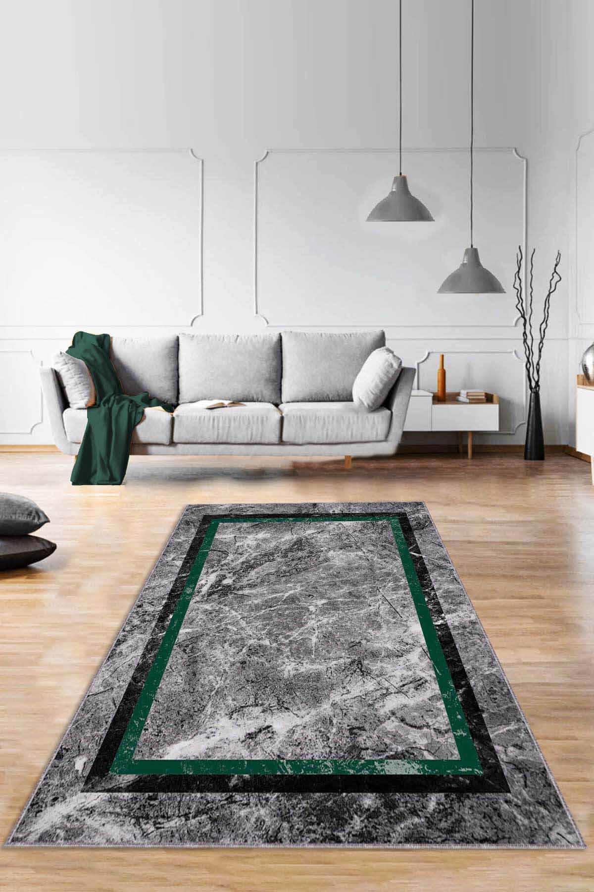 Viva Home RV108 Yeşil 7 mm Mikropolyester Yalıtıma Yardımcı Yıkanabilir İnce Kaymaz Taban Dikdörtgen Makine Dokuma Antre-Salon-Yatak Odası Halısı 120x180 cm