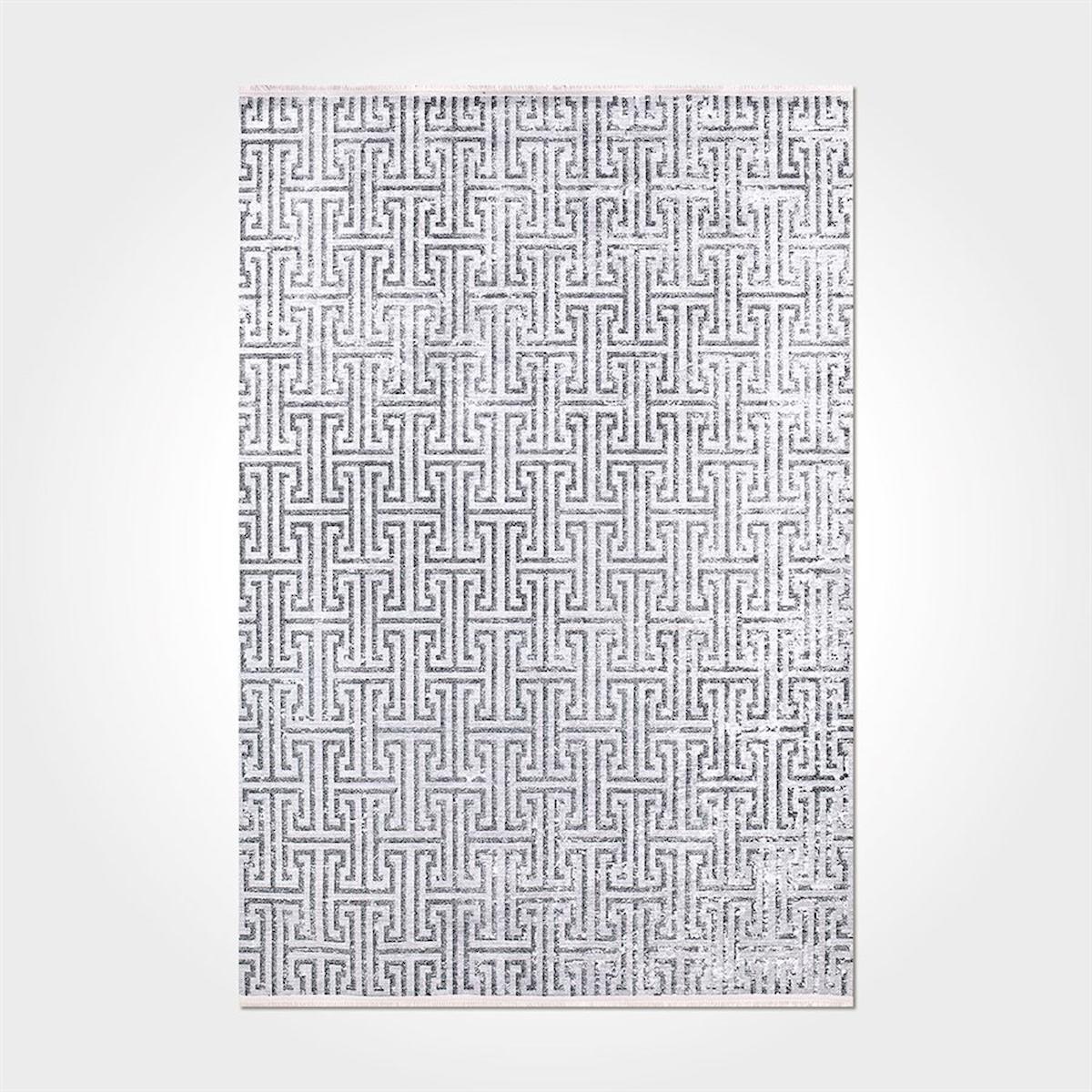 Crea Halı 2165PC Gri Pamuk-Polyester Yıkanabilir İnce Kaymaz Pamuk Taban Dikdörtgen Makine Dokuma Salon Halısı 160x235 cm