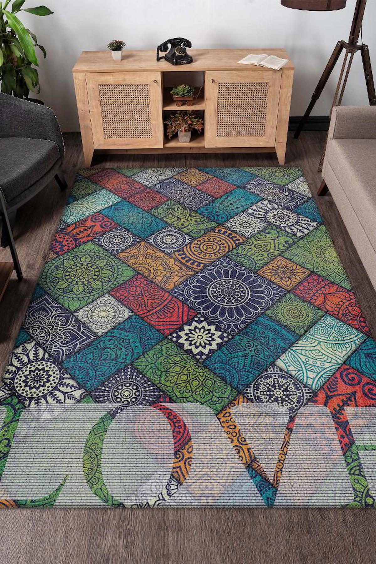 Homshtag Sevgi Gereken Yer Krem 4 mm Pamuk Antistatik Yıkanabilir İnce Kaymaz Dikdörtgen Makine Dokuma Salon Halısı 100x200 cm