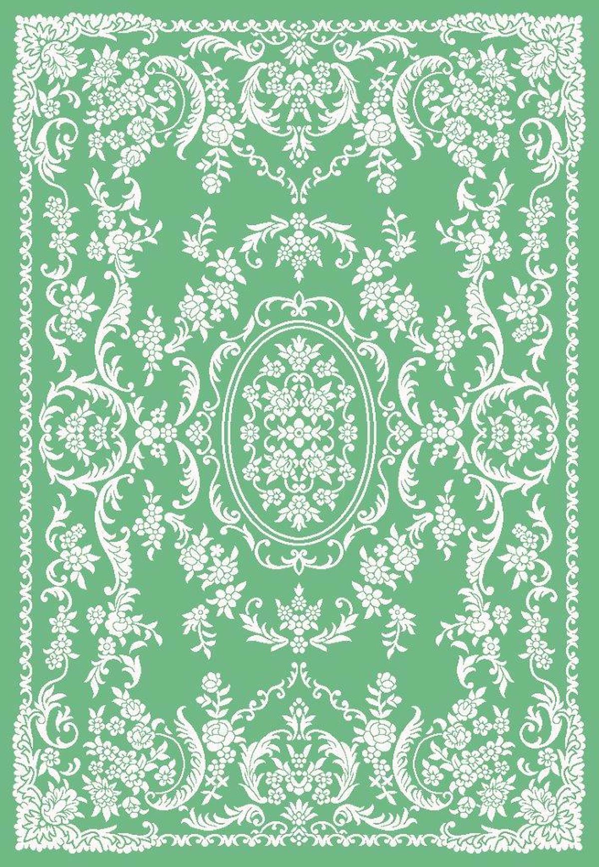 Gümüşsuyu 11103 Beyaz - Yeşil 10 mm Akrilik-Polyester Antibakteriyel Yıkanabilir İnce Kaymaz Dikdörtgen Makine Dokuma Salon Halısı 80x500 cm