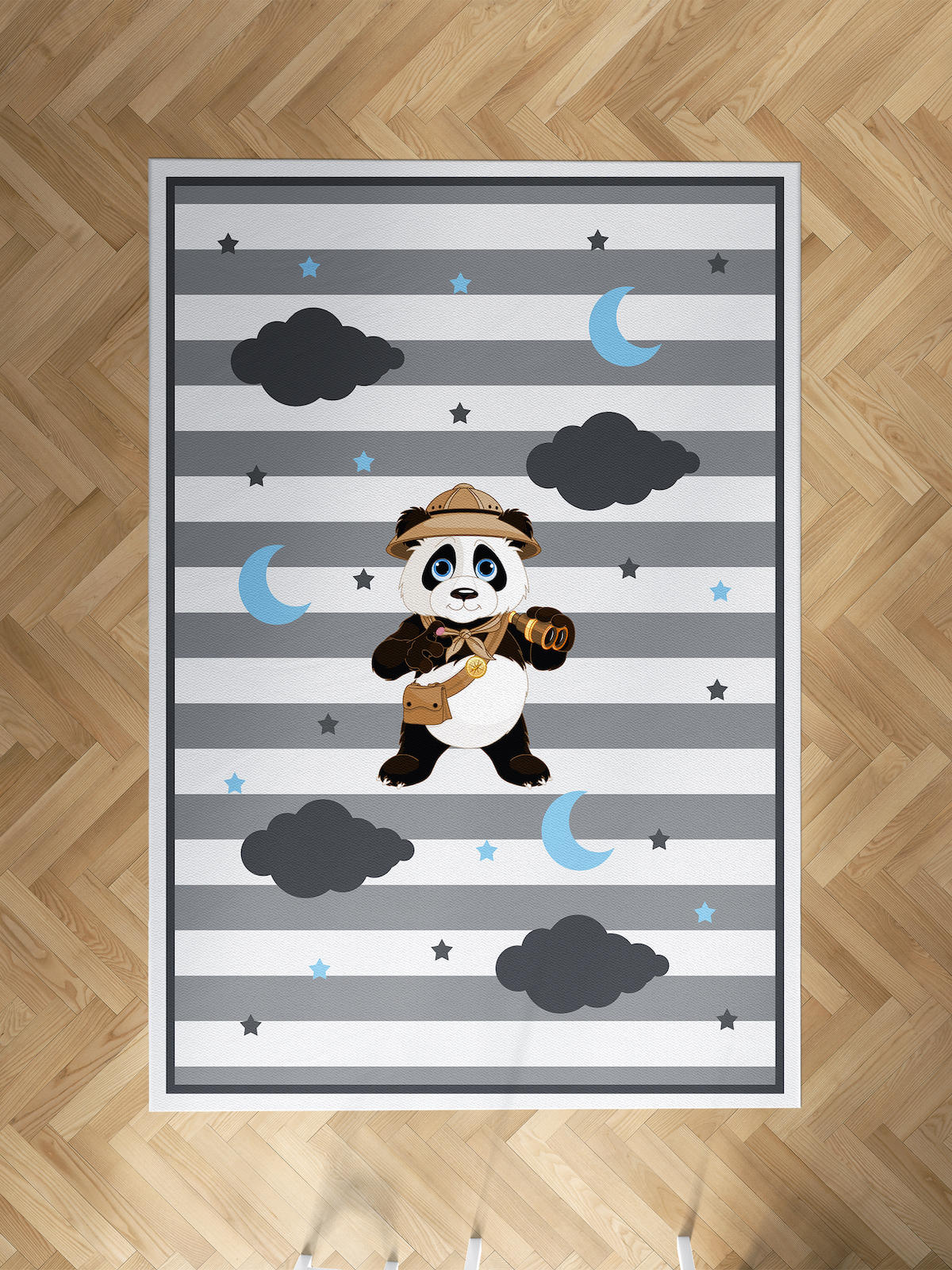 Mekta Home Panda Krem 10 mm Antibakteriyel Yıkanabilir İnce Kaymaz Dot Taban Dikdörtgen Makine Dokuma Çocuk Odası Halısı 80x350 cm