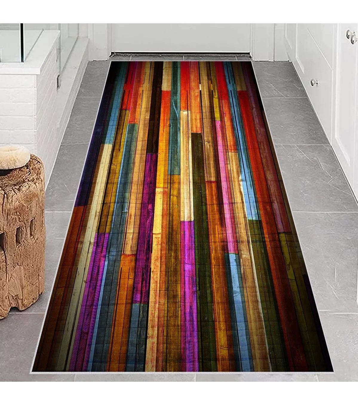 Rovigo Home RVG0649 Çok Renkli 8 mm Polyester Antibakteriyel-Leke Tutmaz-Toz Tutmaz Yıkanabilir İnce Kaymaz Dot Taban Dikdörtgen Makine Dokuma Salon Halısı 100x150 cm