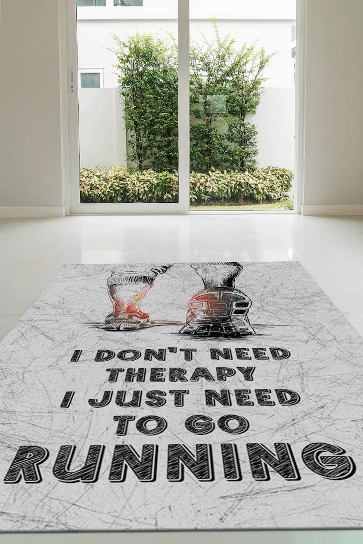Homshtag Koşmak Benim Terapim Krem 4 mm Pamuk Antistatik Yıkanabilir İnce Kaymaz Dikdörtgen Makine Dokuma Genç Odası Halısı 160x230 cm