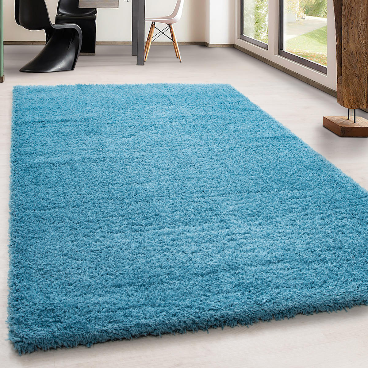 Wide Shop Turkuaz 50 mm Polyester Antibakteriyel Yıkanabilir Kalın Kaymaz Lateks Taban Dikdörtgen Makine Dokuma Salon Halısı 120x200 cm