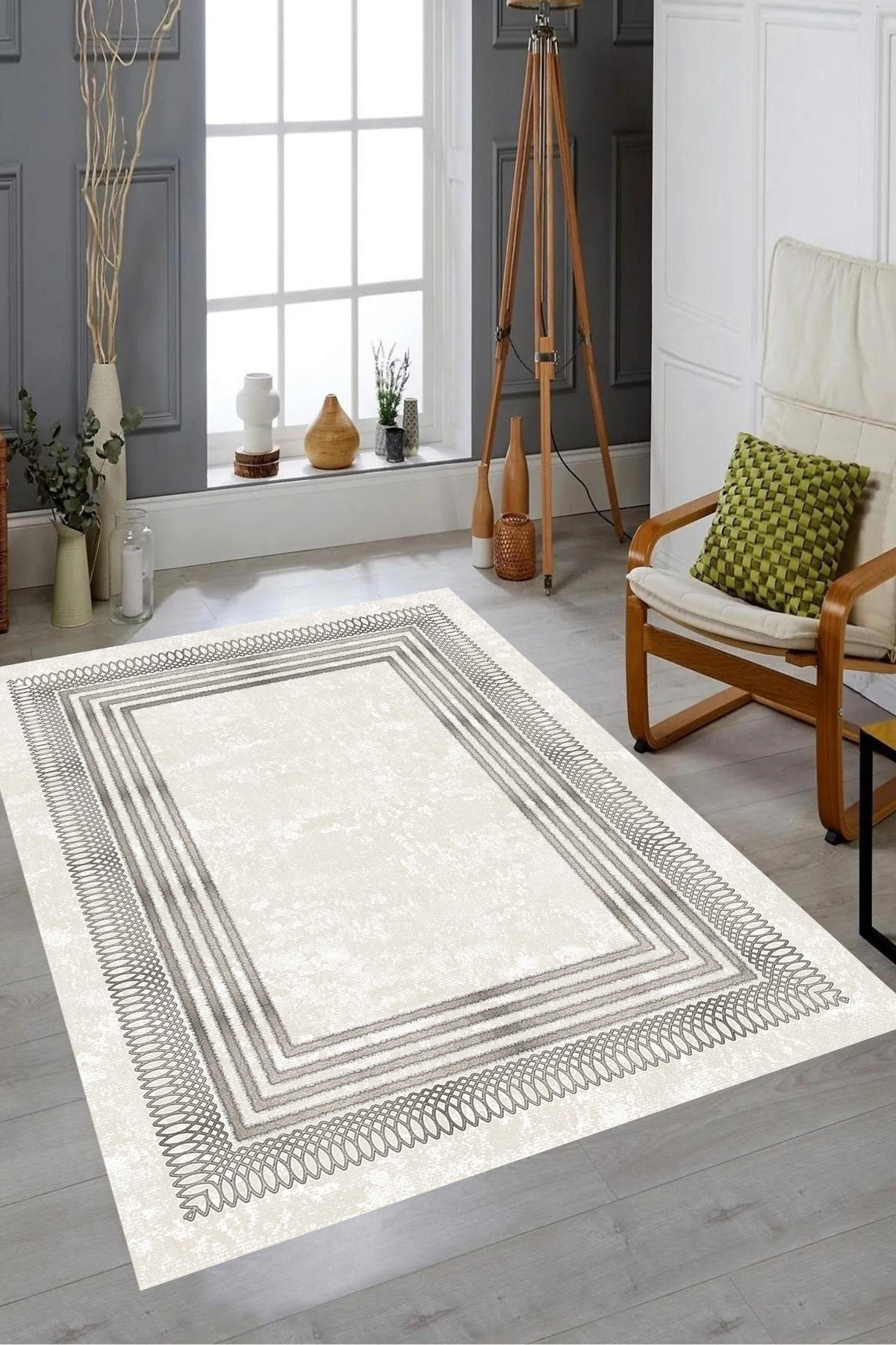 Aldora B1169 Bej 9 mm Deri Antibakteriyel Yıkanabilir İnce Kaymaz Deri Taban Dikdörtgen Makine Dokuma Salon Halısı 80x200 cm