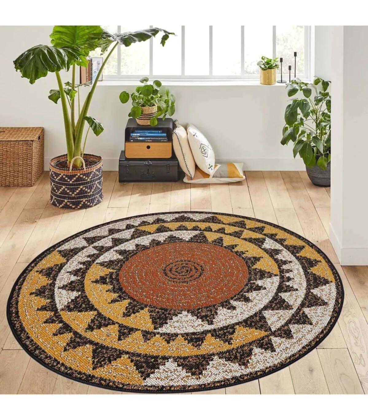 Rovigo Home RVG7048 Çok Renkli 8 mm Polyester Antibakteriyel-Leke Tutmaz-Toz Tutmaz Yıkanabilir İnce Kaymaz Dot Taban Yuvarlak Makine Dokuma Salon Halısı 140x200 cm