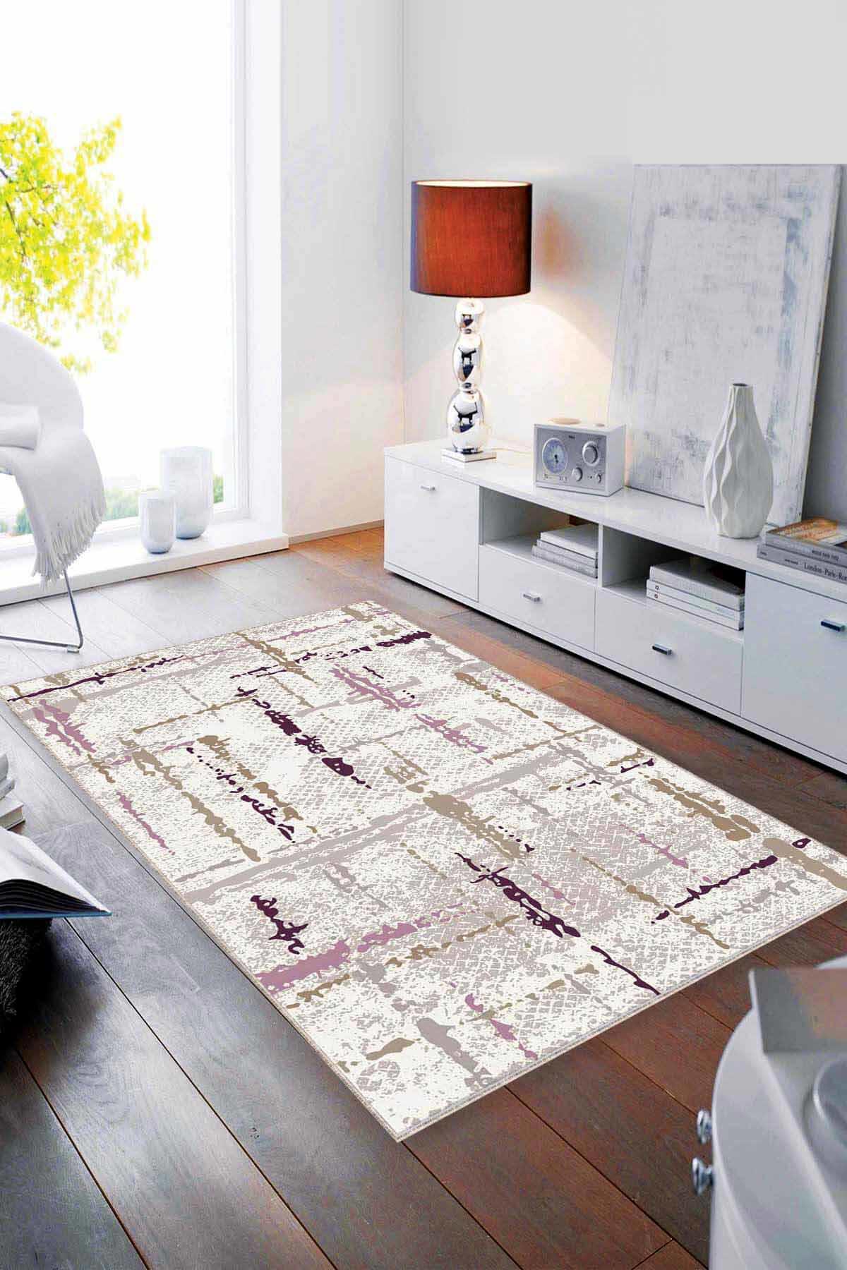 Viva Home SY07 Çok Renkli 7 mm Mikropolyester Yıkanabilir İnce Kaymaz Dikdörtgen Makine Dokuma Salon Halısı 120x120 cm
