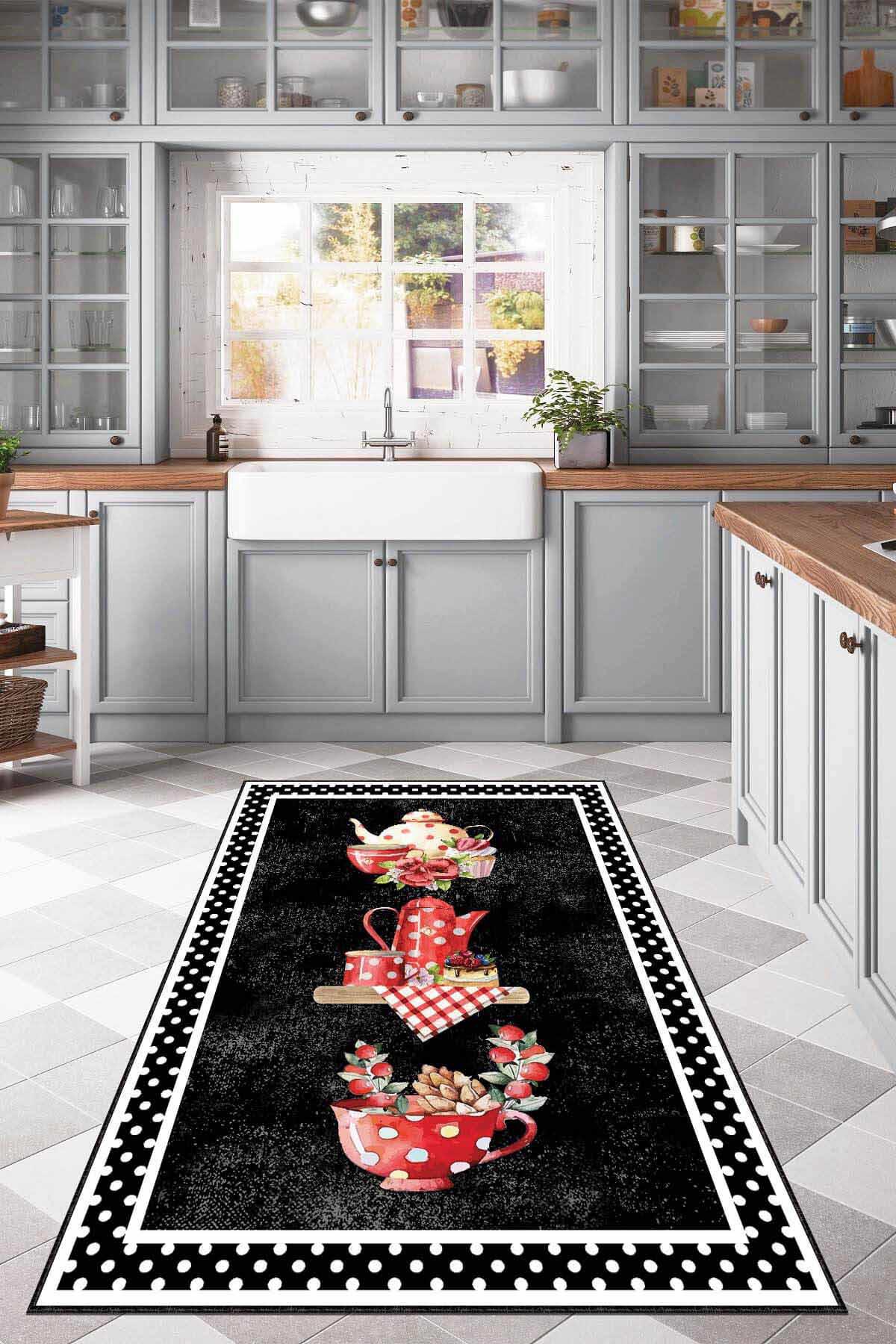 Viva Home AR341S Siyah 7 mm Mikropolyester Antibakteriyel Yıkanabilir İnce Kaymaz Lateks Taban Dikdörtgen Makine Dokuma Salon Halısı 100x200 cm