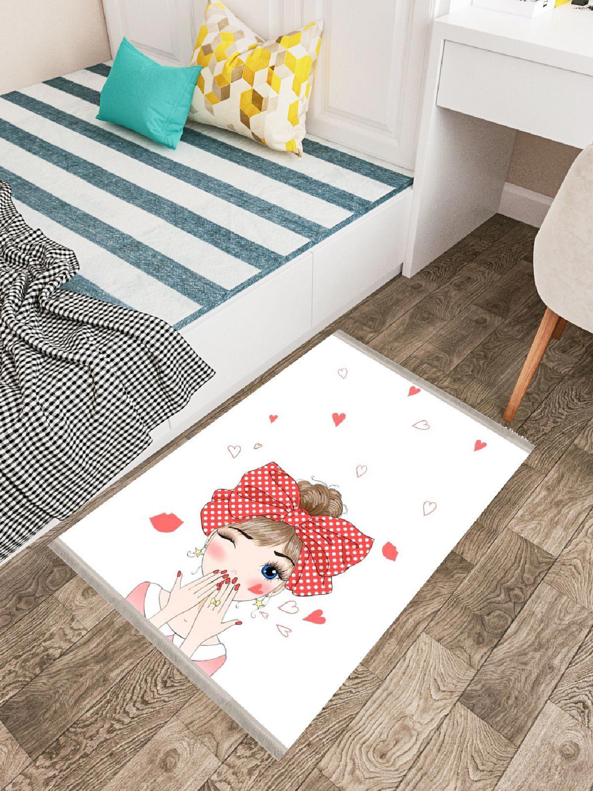 Enbe Collection E-CK10012A Krem 5 mm Pamuk Antibakteriyel Yıkanabilir Orta Kaymaz Dot Taban Dikdörtgen Makine Dokuma Çocuk Odası Halısı 80x300 cm