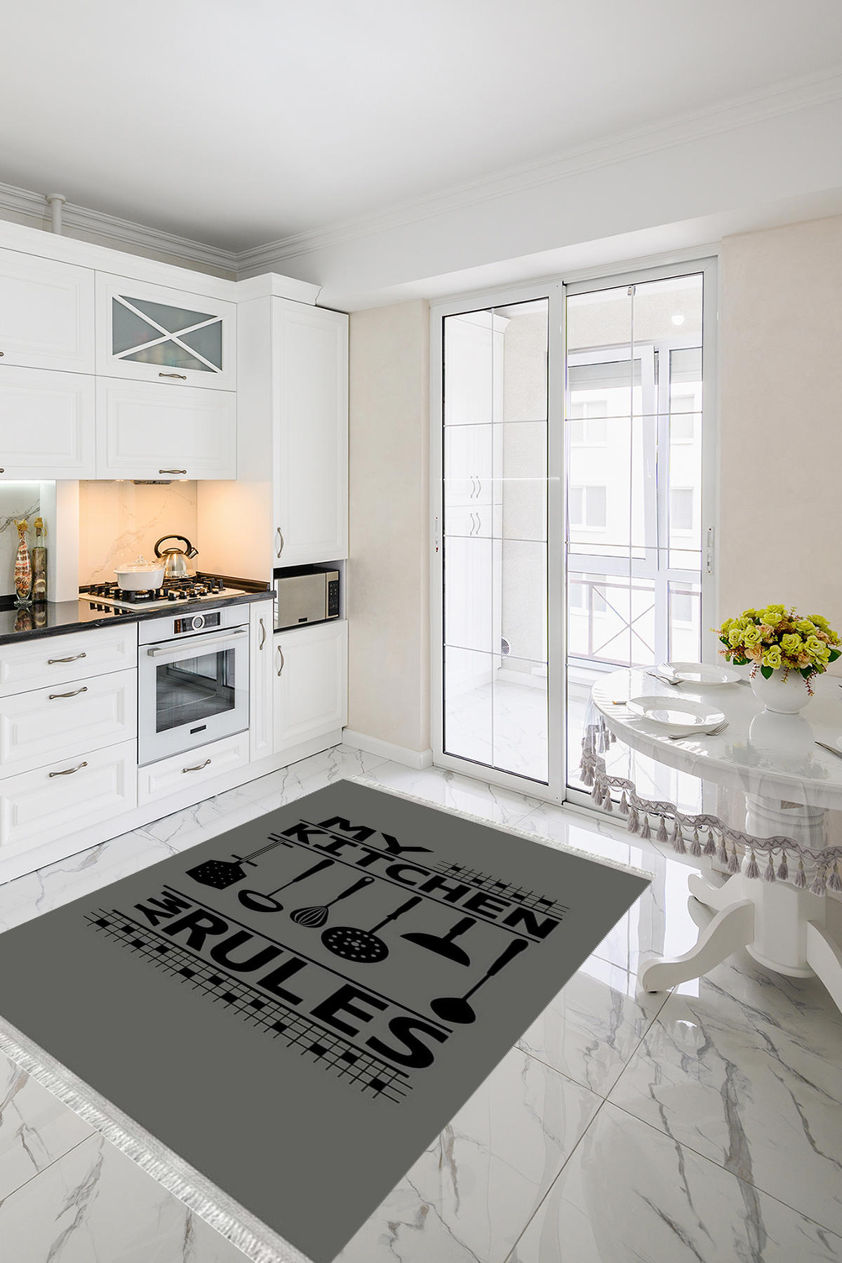 Homier Collection H-MK-9045A Krem 7 mm Pamuk Antibakteriyel Yıkanabilir Orta Kaymaz Dot Taban Dikdörtgen Makine Dokuma Salon Halısı 195x290 cm