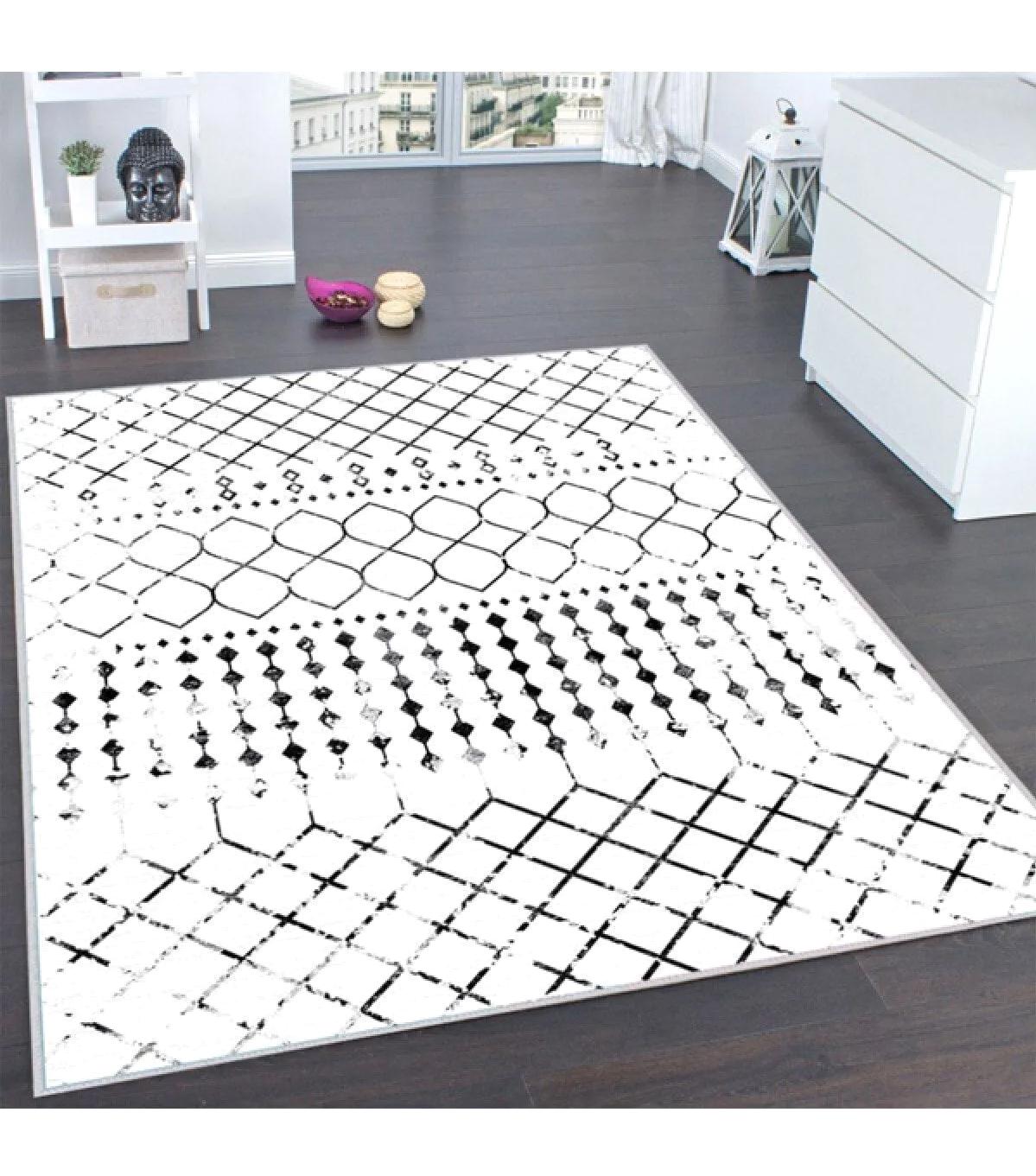 Rovigo Home RVG0135-SD1170 Krem 8 mm Polyester Yıkanabilir Orta Kaymaz Dot Taban Dikdörtgen Makine Dokuma Salon Halısı 100x200 cm
