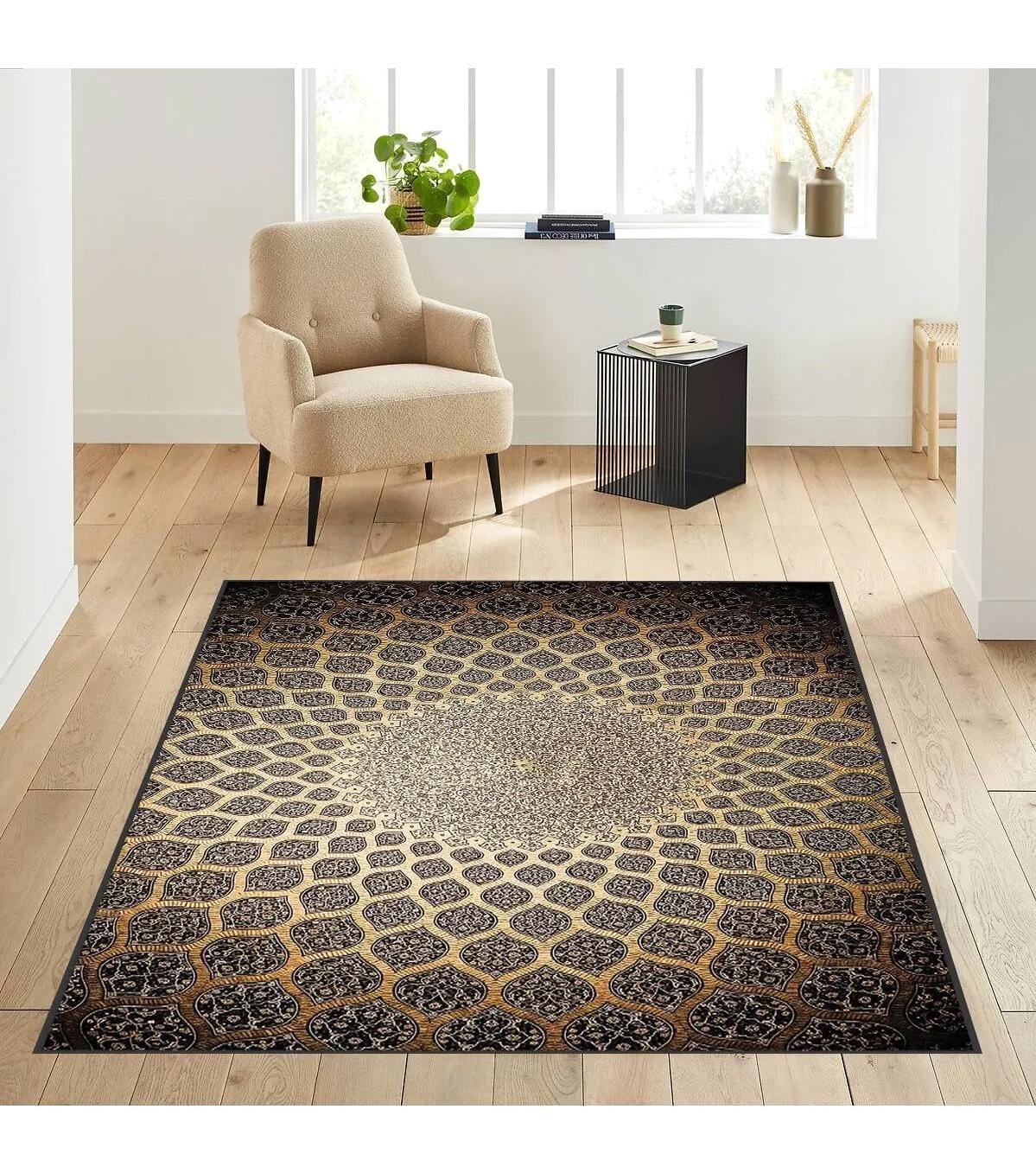 Rovigo Home RVG1907-SM235 Çok Renkli 8 mm Polyester Antibakteriyel-Leke Tutmaz-Toz Tutmaz Yıkanabilir İnce Kaymaz Dot Taban Dikdörtgen Makine Dokuma Salon Halısı 120x180 cm