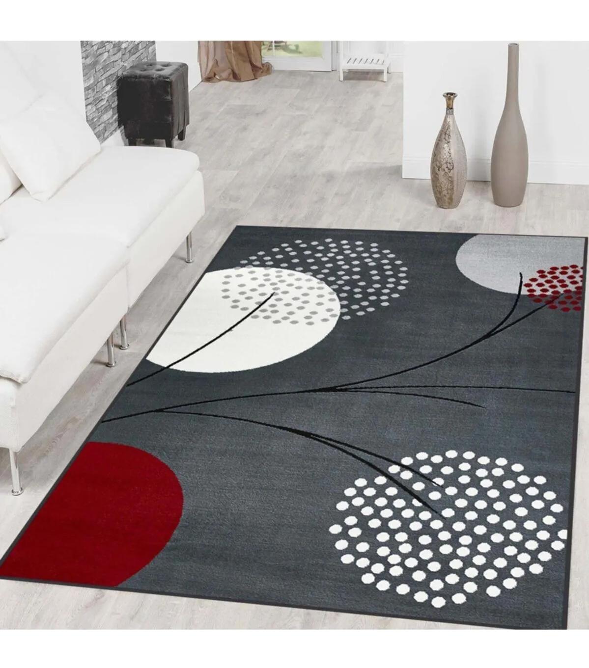 Rovigo Home RVG1407 Gri 8 mm Polyester Leke Tutmaz-Toz Tutmaz Yıkanabilir İnce Kaymaz Dot Taban Dikdörtgen Makine Dokuma Salon Halısı 140x180 cm
