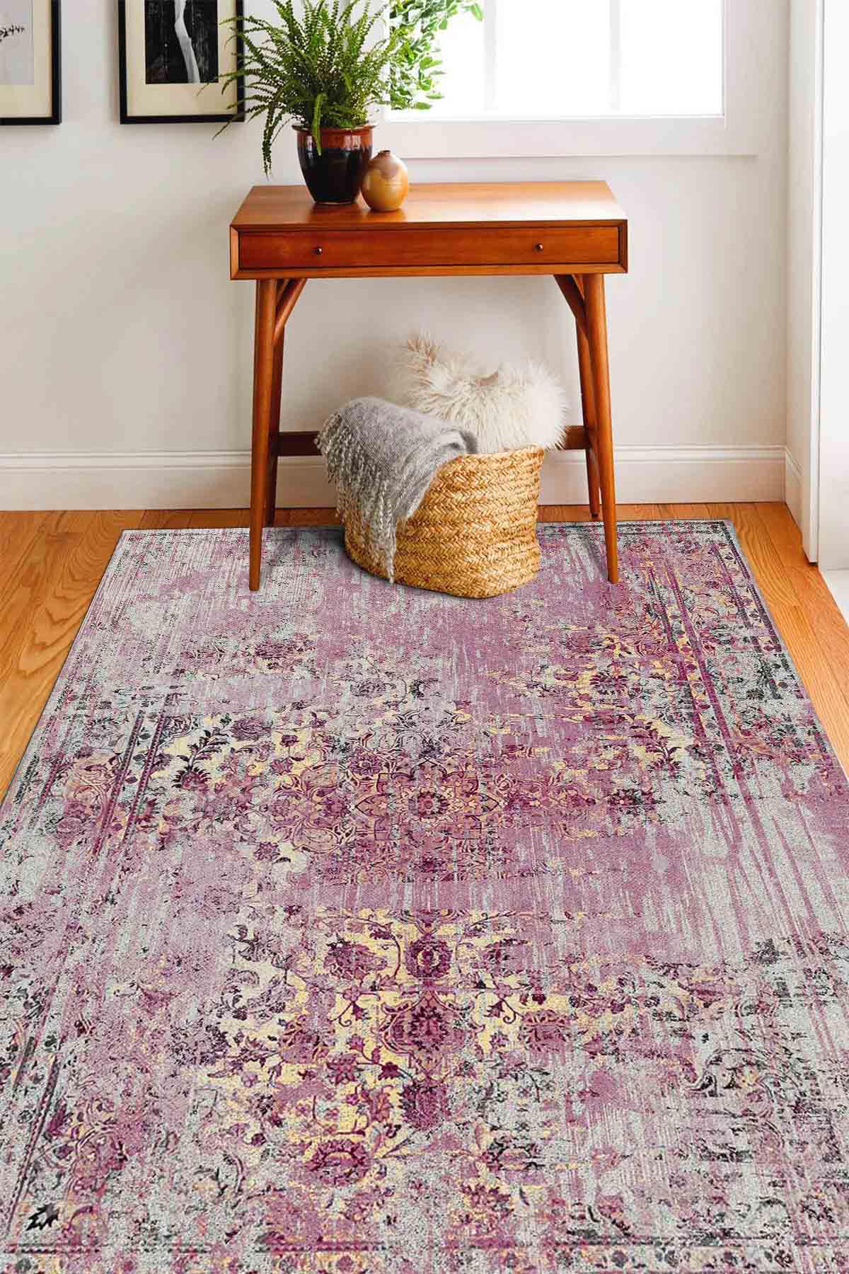 Latte Dizayn Pink Rosa Krem 0.5 mm Pamuk Antibakteriyel Yıkanabilir İnce Kaymaz Dikdörtgen Makine Dokuma Salon Halısı 80x150 cm
