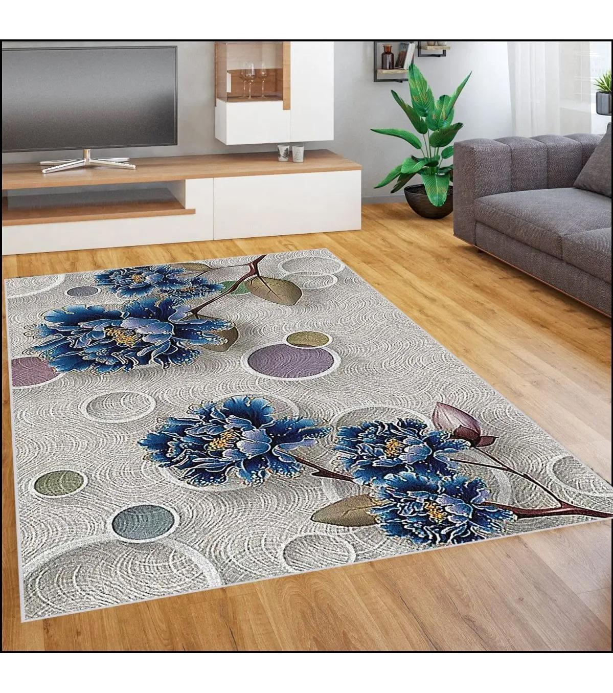 Rovigo Home RVG1881-SM227 Çok Renkli 8 mm Polyester Antibakteriyel-Leke Tutmaz-Toz Tutmaz Yıkanabilir İnce Kaymaz Dot Taban Dikdörtgen Makine Dokuma Salon Halısı 180x180 cm