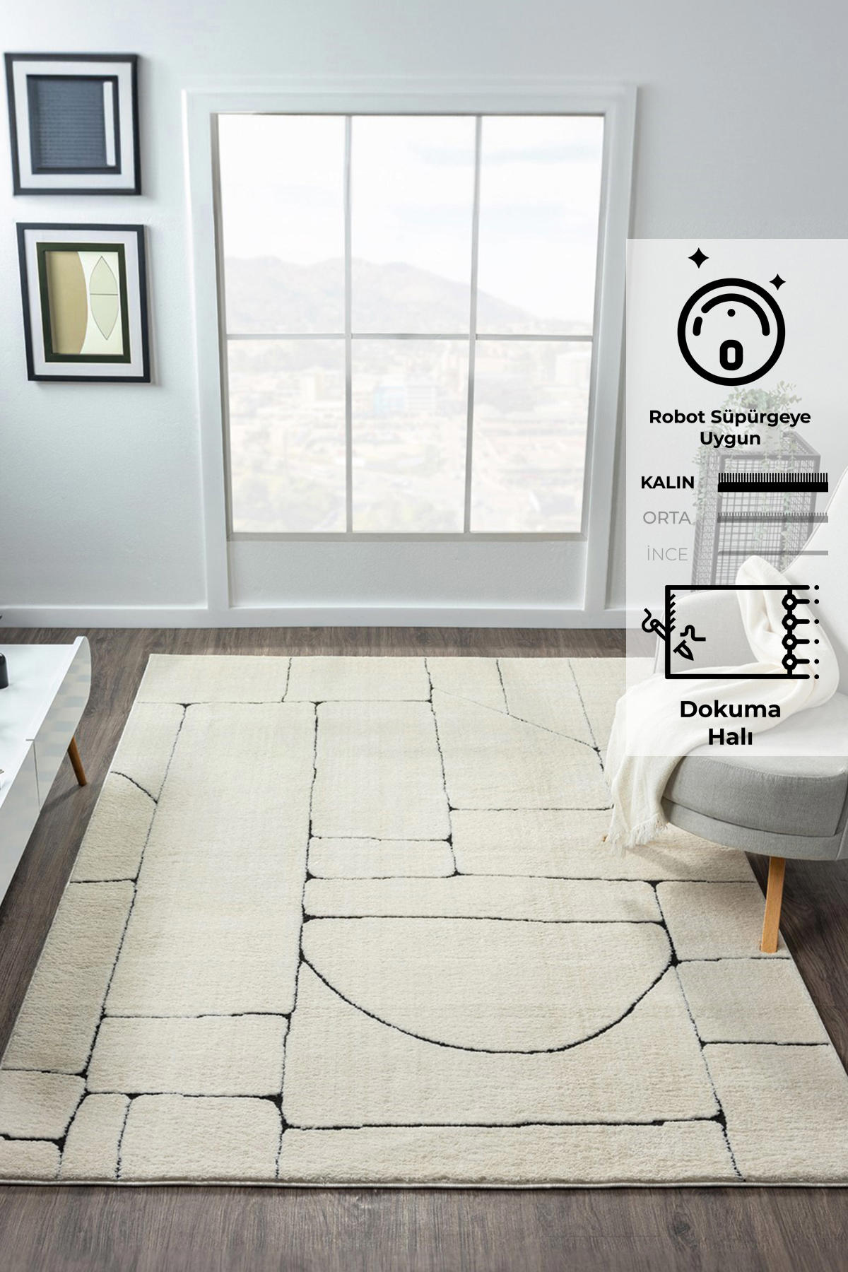 Konfor Halı Jung 7183 Çok Renkli 16 mm Polyester Yıkanabilir Dikdörtgen Makine Dokuma Halı 140x200 cm
