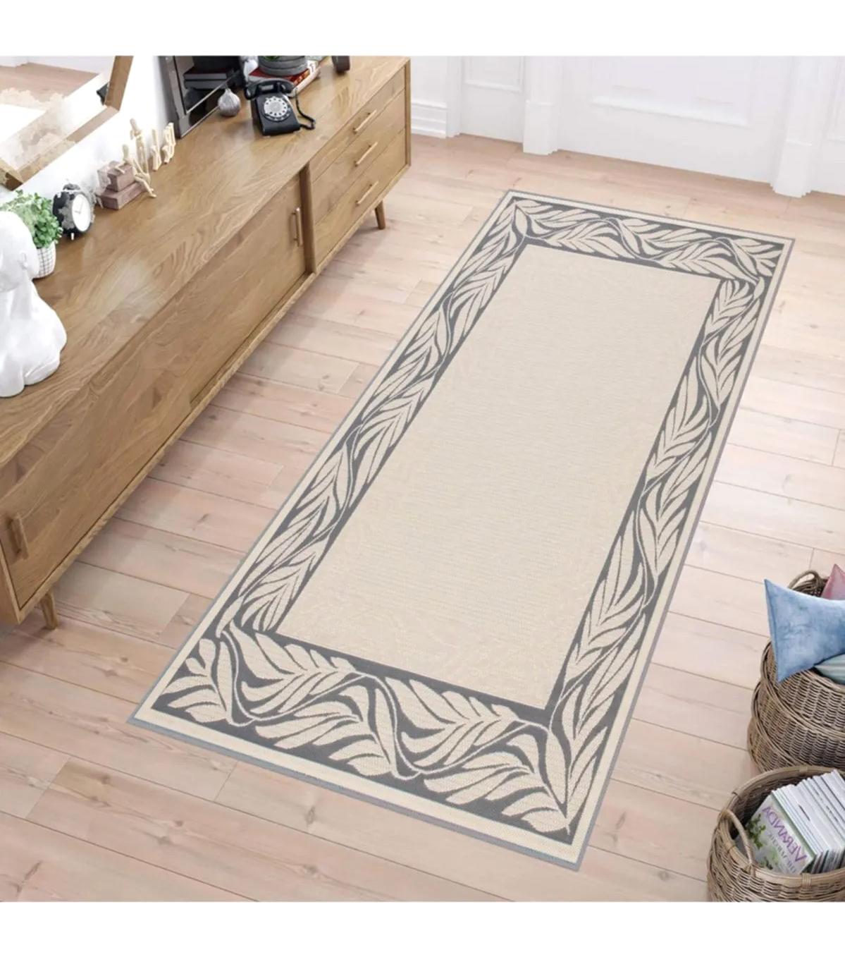 Rovigo Home RVG1805 Krem 8 mm Polyester Antibakteriyel-Leke Tutmaz-Toz Tutmaz Yıkanabilir İnce Kaymaz Dot Taban Dikdörtgen Makine Dokuma Salon Halısı 80x300 cm