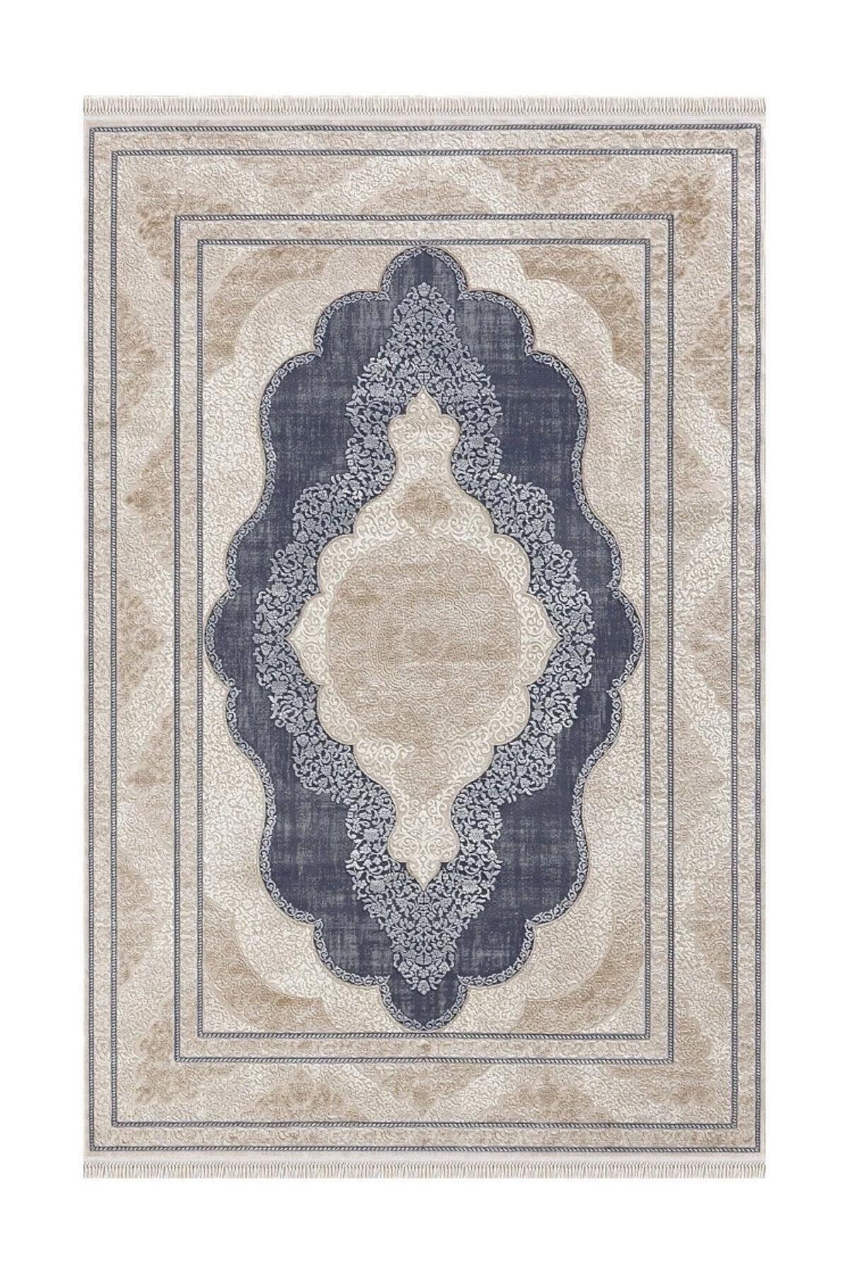 Merinos Rodin 19772 Krem Mikropolyester Yıkanabilir Kalın Kaymaz Lateks Taban Dikdörtgen Makine Dokuma Salon Halısı 200x290 cm