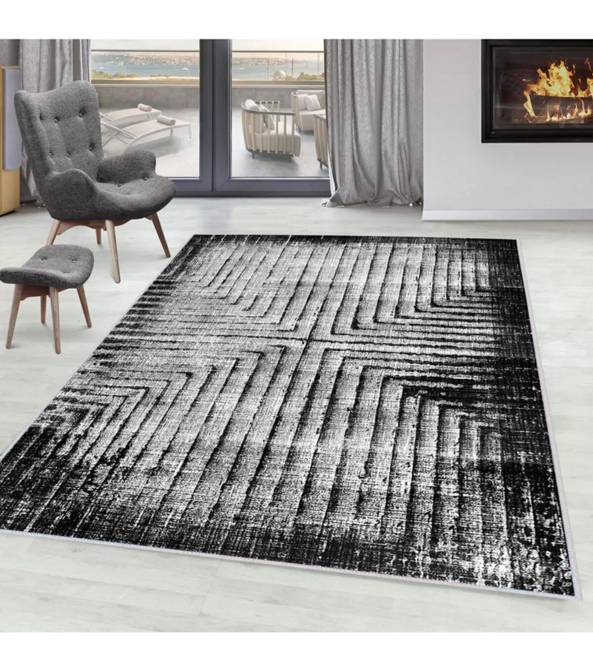 Rovigo Home RVG1610 Çok Renkli 8 mm Polyester Leke Tutmaz-Toz Tutmaz Yıkanabilir İnce Kaymaz Dot Taban Dikdörtgen Makine Dokuma Salon Halısı 180x180 cm