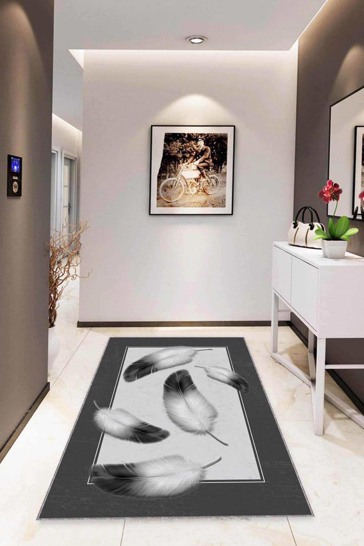 Viva Home RV348 Antrasit 7 mm Mikropolyester Yıkanabilir İnce Kaymaz Jüt Taban Dikdörtgen Makine Dokuma Salon Halısı