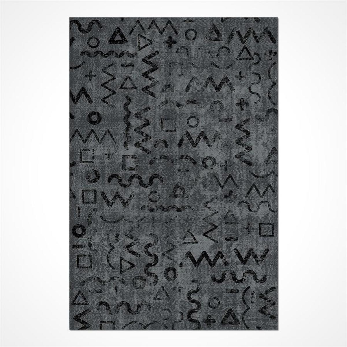 Crea Halı 3205PC Antrasit Pamuk-Polyester Yıkanabilir İnce Kaymaz Dikdörtgen Makine Dokuma Salon Halısı 115x180 cm