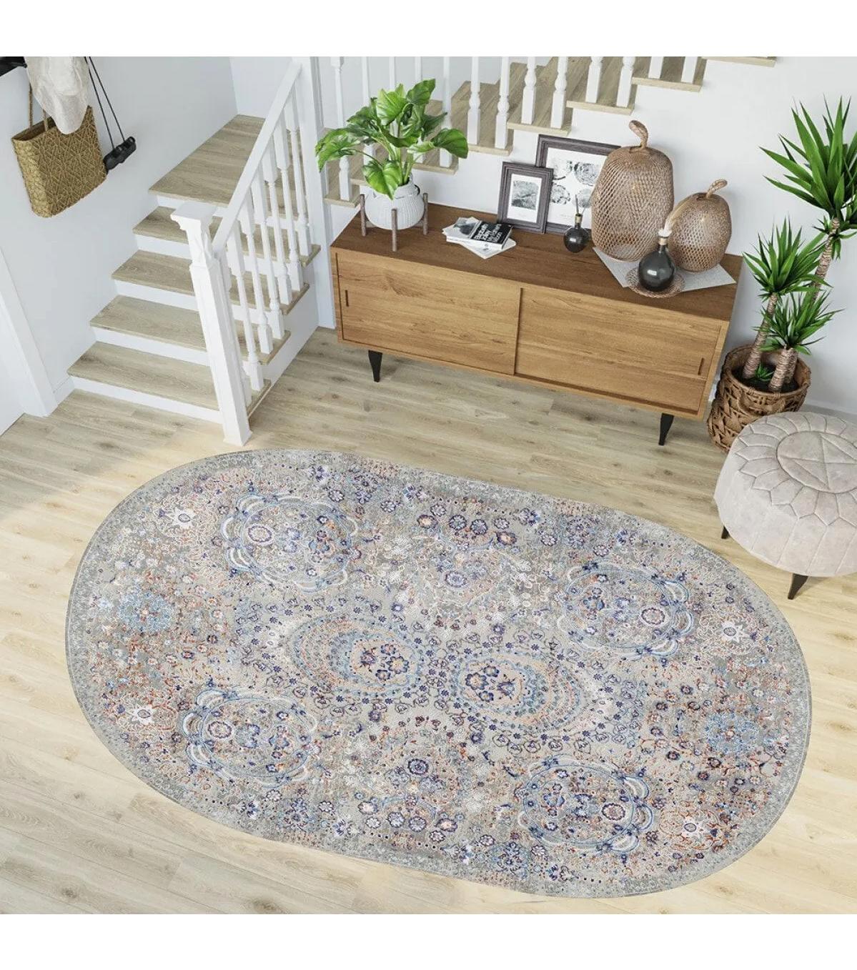 Rovigo Home RVG7245-SD1124 Gri 8 mm Polyester Yıkanabilir Orta Kaymaz Dot Taban Dikdörtgen Makine Dokuma Salon Halısı 160x230 cm
