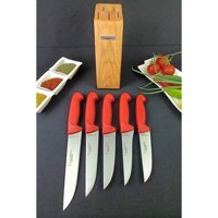 Lazbisa Bella Mutfak Bıçak Seti Kasap Restoran Stantlı 6'lı Silver Seri S-0-1-2-3 - Kırmızı - Gri