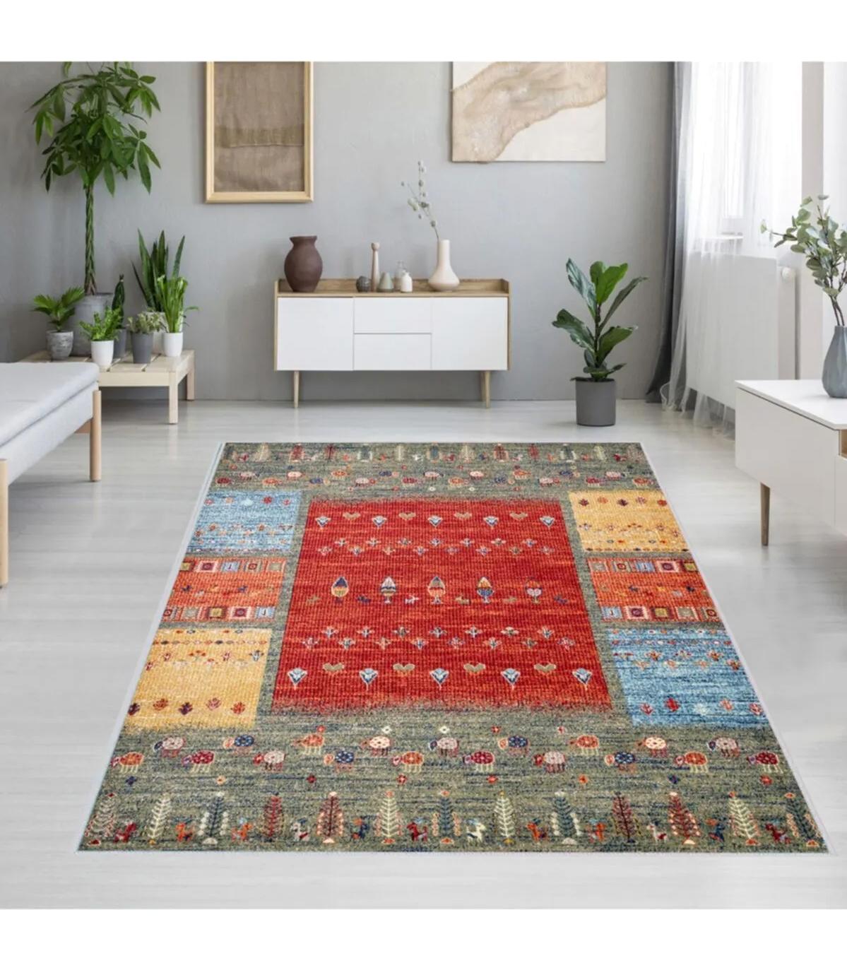 Rovigo Home RVG1176 Çok Renkli 8 mm Polyester Leke Tutmaz-Toz Tutmaz Yıkanabilir İnce Kaymaz Dot Taban Dikdörtgen Makine Dokuma Salon Halısı 80x500 cm