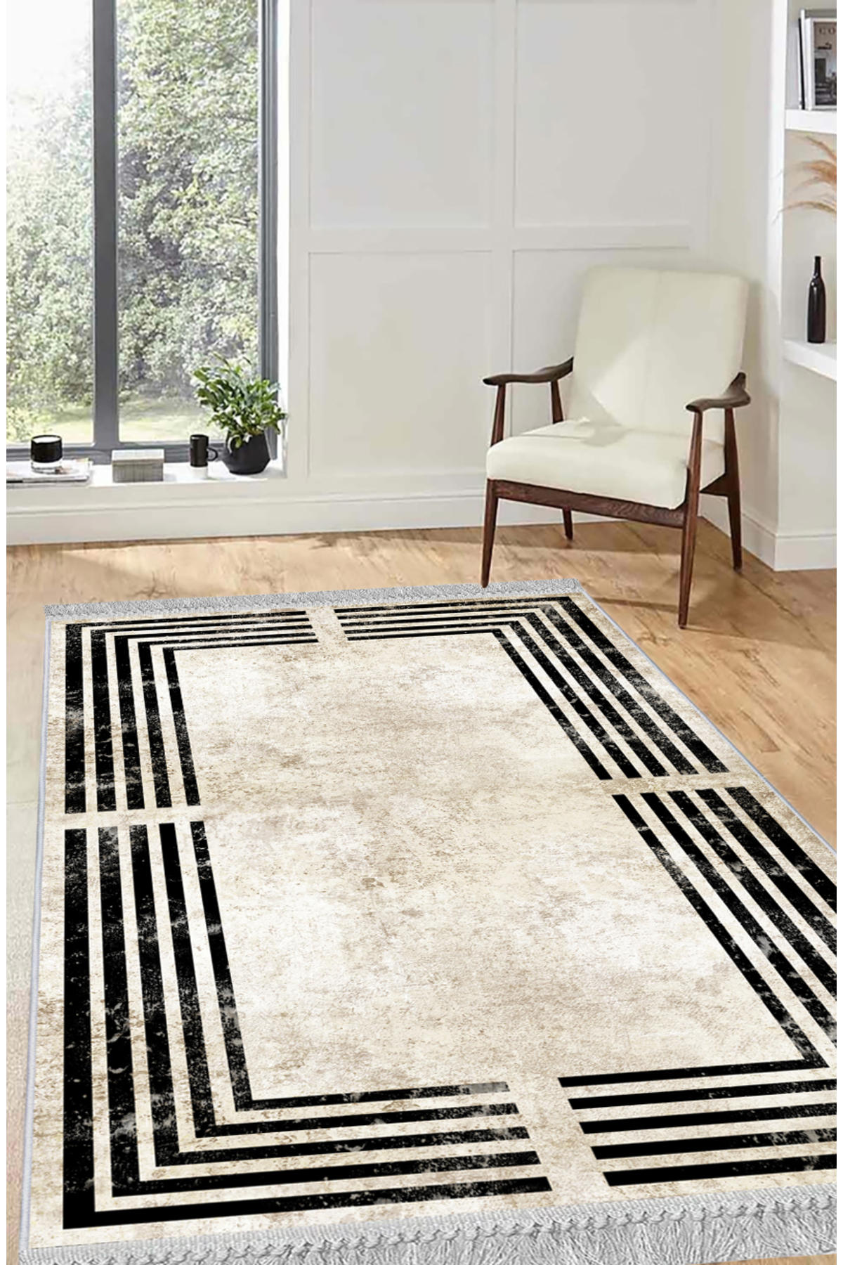 Artizon ART230 Bej 0.8 mm Polyester Toz Tutmaz Yıkanabilir İnce Kaymaz Dot Taban Dikdörtgen Makine Dokuma Salon Halısı 250x250 cm