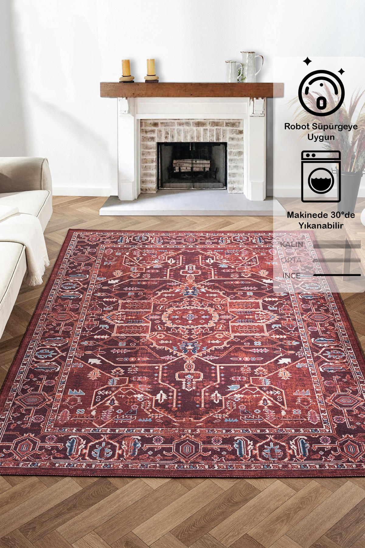 Konfor Halı Antico 2353 Krem 5 mm Polyester Yıkanabilir Dikdörtgen Makine Dokuma Halı 100x300 cm