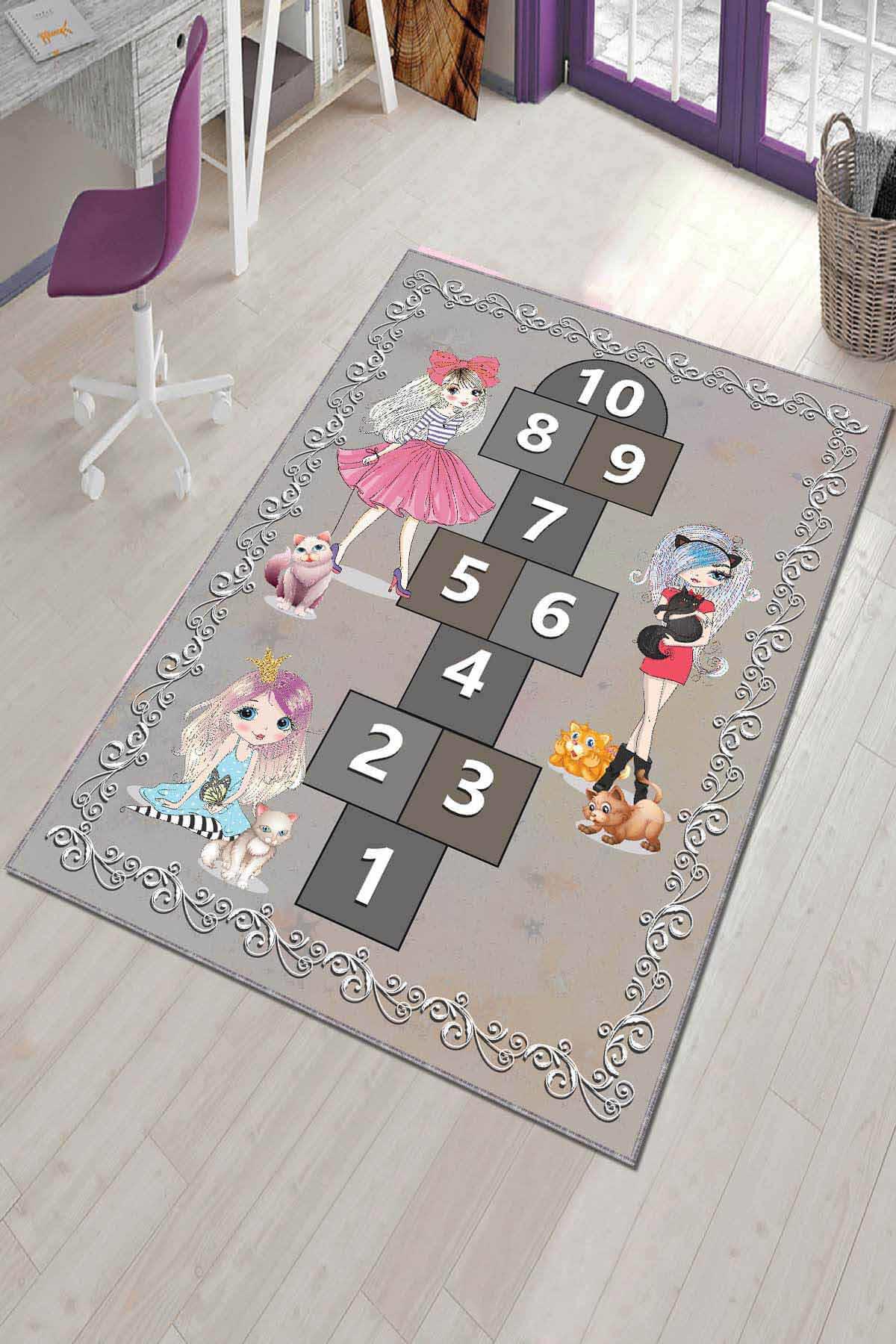 Viva Home AR706 Gri 7 mm Mikropolyester Toz Tutmaz Yıkanabilir İnce Kaymaz Dot Taban Dikdörtgen Makine Dokuma Çocuk Odası Halısı 160x230 cm