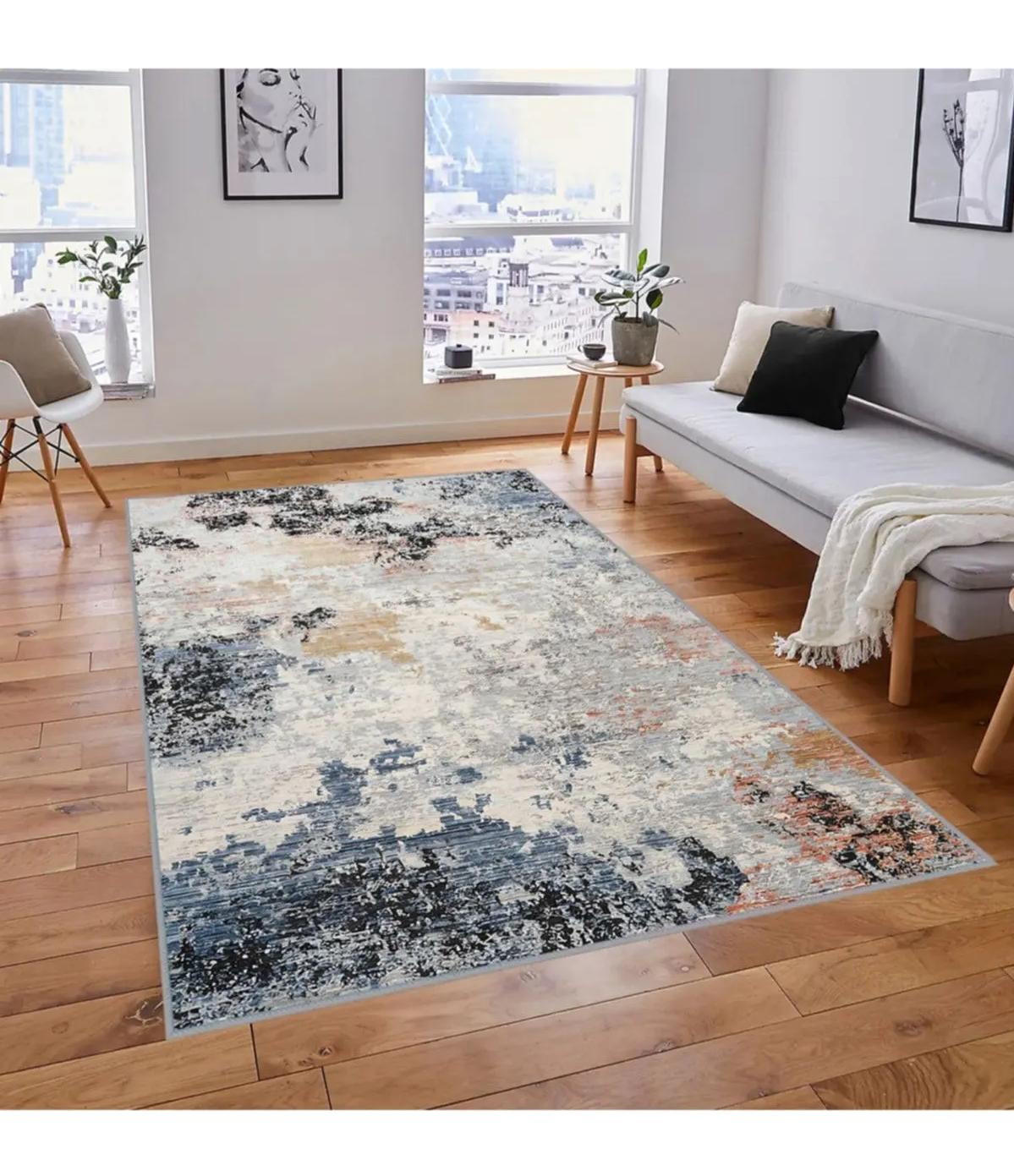 Rovigo Home RVG1816 Gri 8 mm Polyester Antibakteriyel-Leke Tutmaz-Toz Tutmaz Yıkanabilir İnce Kaymaz Dot Taban Dikdörtgen Makine Dokuma Salon Halısı 160x235 cm