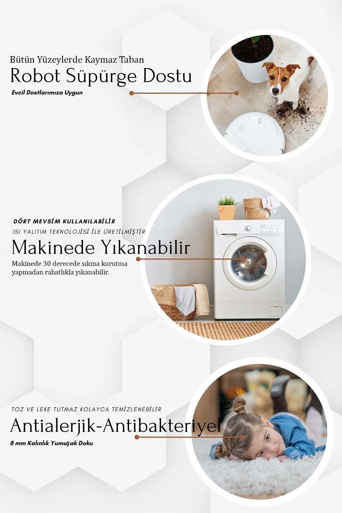 Aldora B1140 Krem 0.7 mm Deri Yıkanabilir İnce Kaymaz Dikdörtgen Makine Dokuma Salon Halısı 180x300 cm