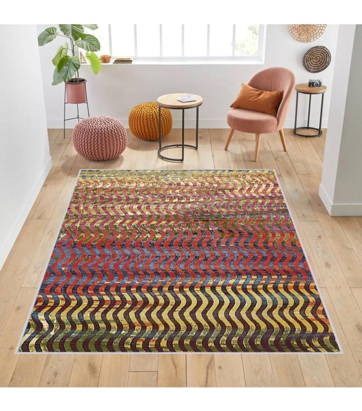 Rovigo Home RVG1735 Çok Renkli 8 mm Polyester Antibakteriyel-Leke Tutmaz-Toz Tutmaz Yıkanabilir İnce Kaymaz Dot Taban Dikdörtgen Makine Dokuma Salon Halısı 120x180 cm