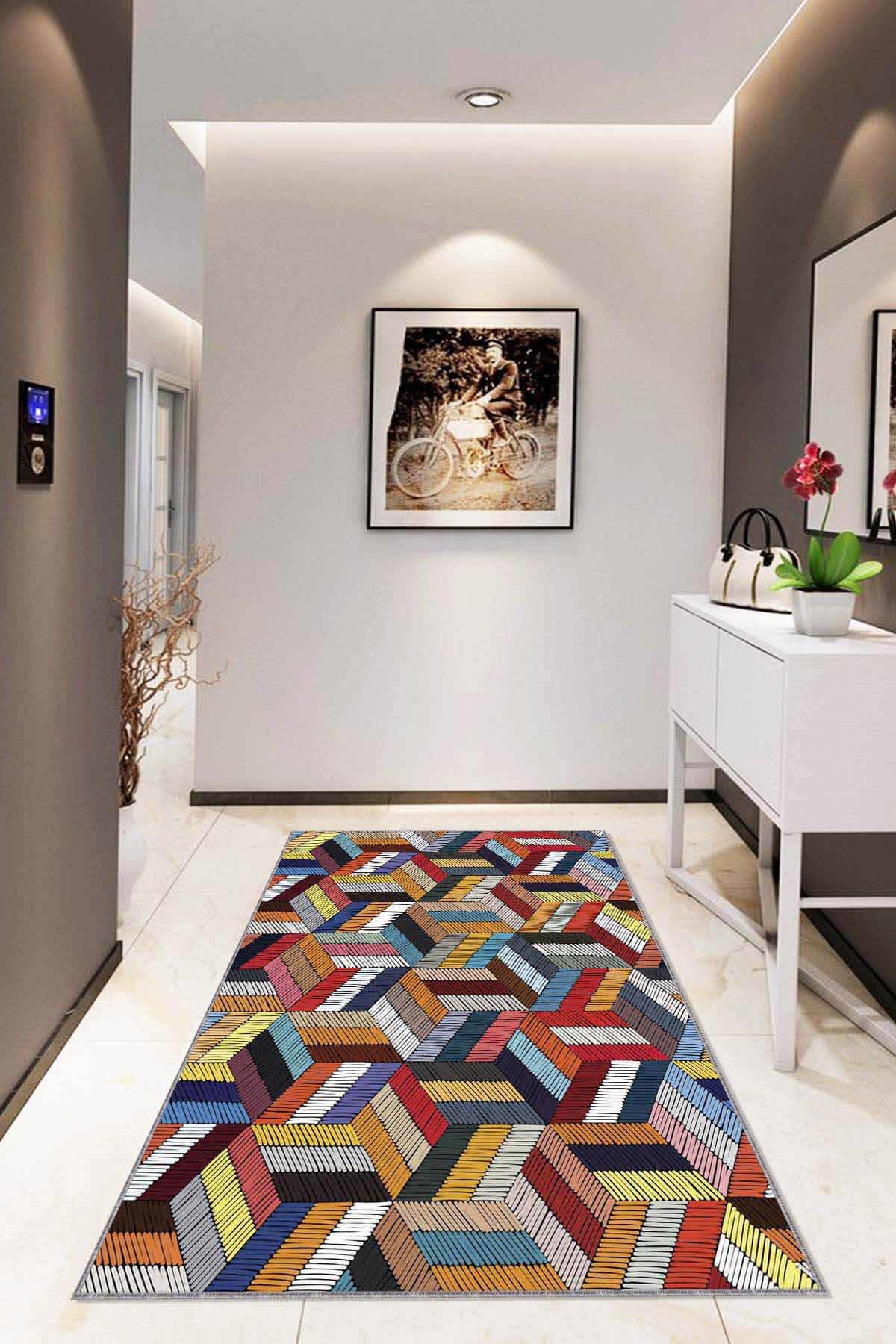 Viva Home RV257 Krem 7 mm Mikropolyester Leke Tutmaz Yıkanabilir Orta Kaymaz Dot Taban Dikdörtgen Makine Dokuma Oturma Odası Halısı 120x160 cm