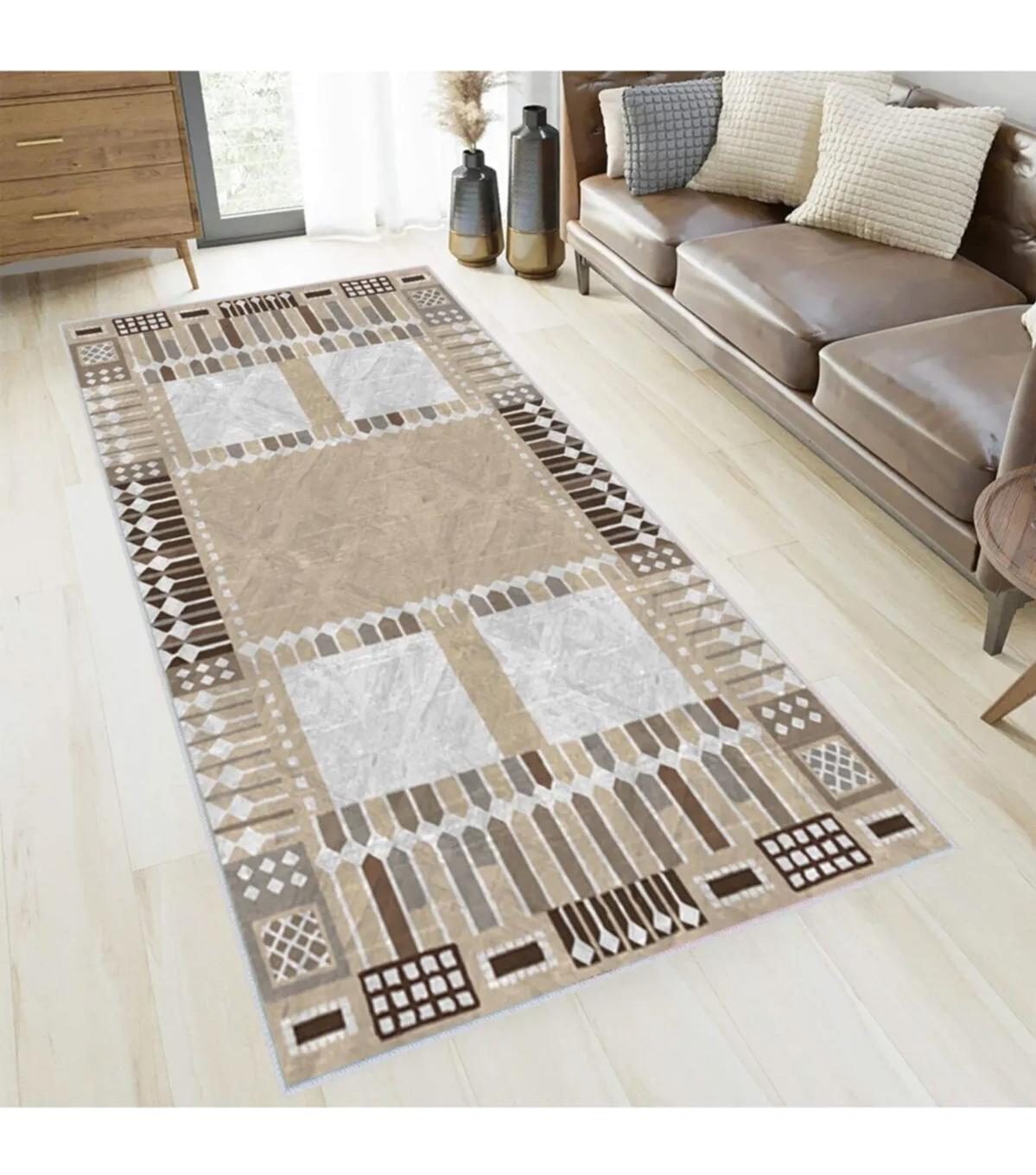 Rovigo Home RVG1382-HT940 Çok Renkli 8 mm Polyester Leke Tutmaz-Toz Tutmaz Yıkanabilir İnce Kaymaz Dot Taban Dikdörtgen Makine Dokuma Salon Halısı 80x300 cm