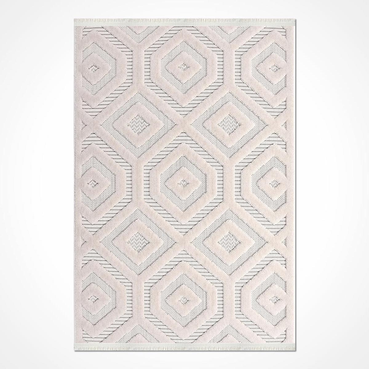 Crea Halı Almira 11404 Krem 8 mm Polyester Toz Tutmaz Yıkanabilir Orta Dikdörtgen Makine Dokuma Salon Halısı 120 cm