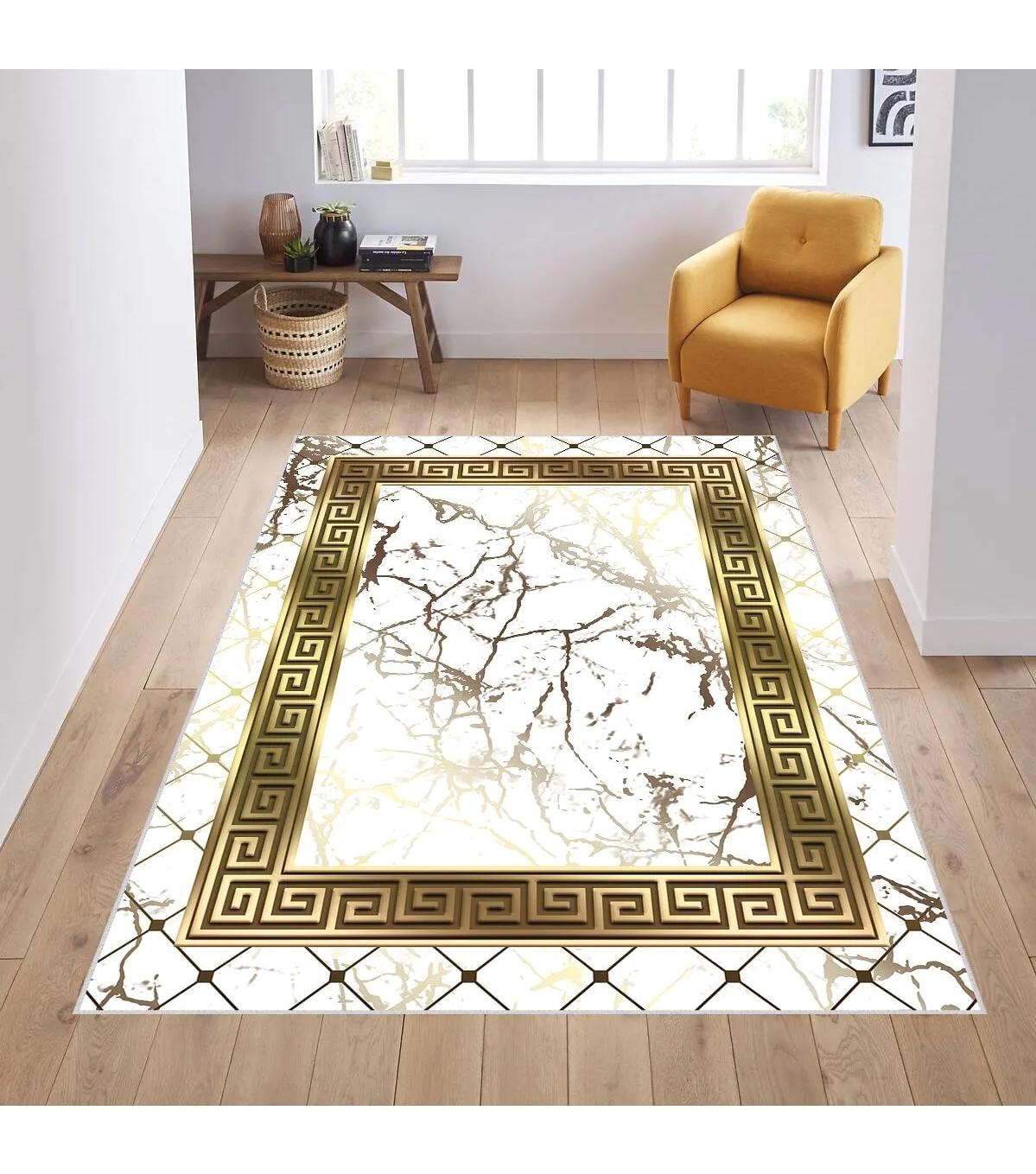 Rovigo Home RVG1883-SM98 Krem 8 mm Polyester Antibakteriyel-Leke Tutmaz-Toz Tutmaz Yıkanabilir İnce Kaymaz Dot Taban Dikdörtgen Makine Dokuma Salon Halısı 100x300 cm