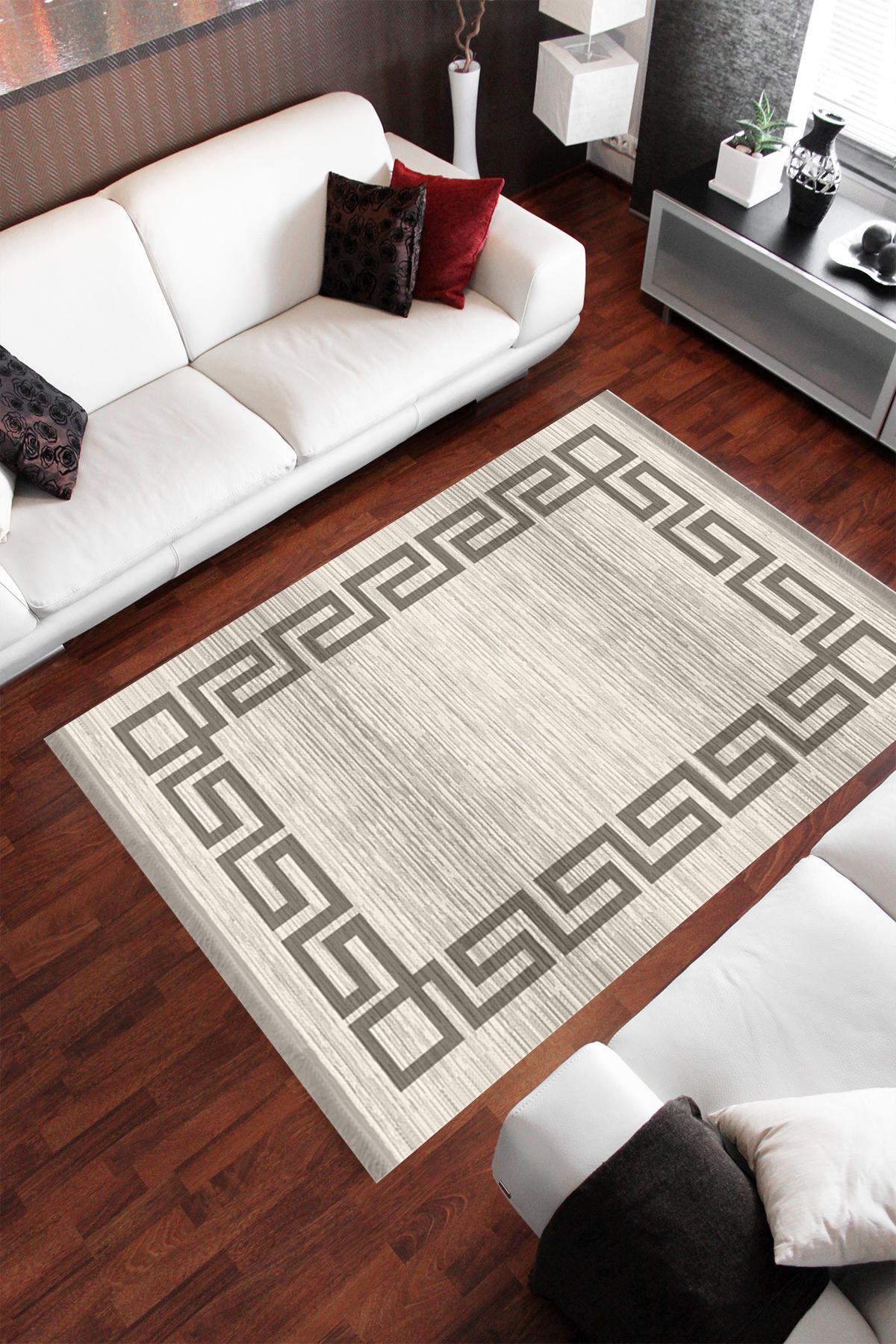 Homier Collection H-DK-5180A Krem 7 mm Pamuk Antibakteriyel Yıkanabilir Orta Kaymaz Dot Taban Dikdörtgen Makine Dokuma Salon Halısı 130x190 cm