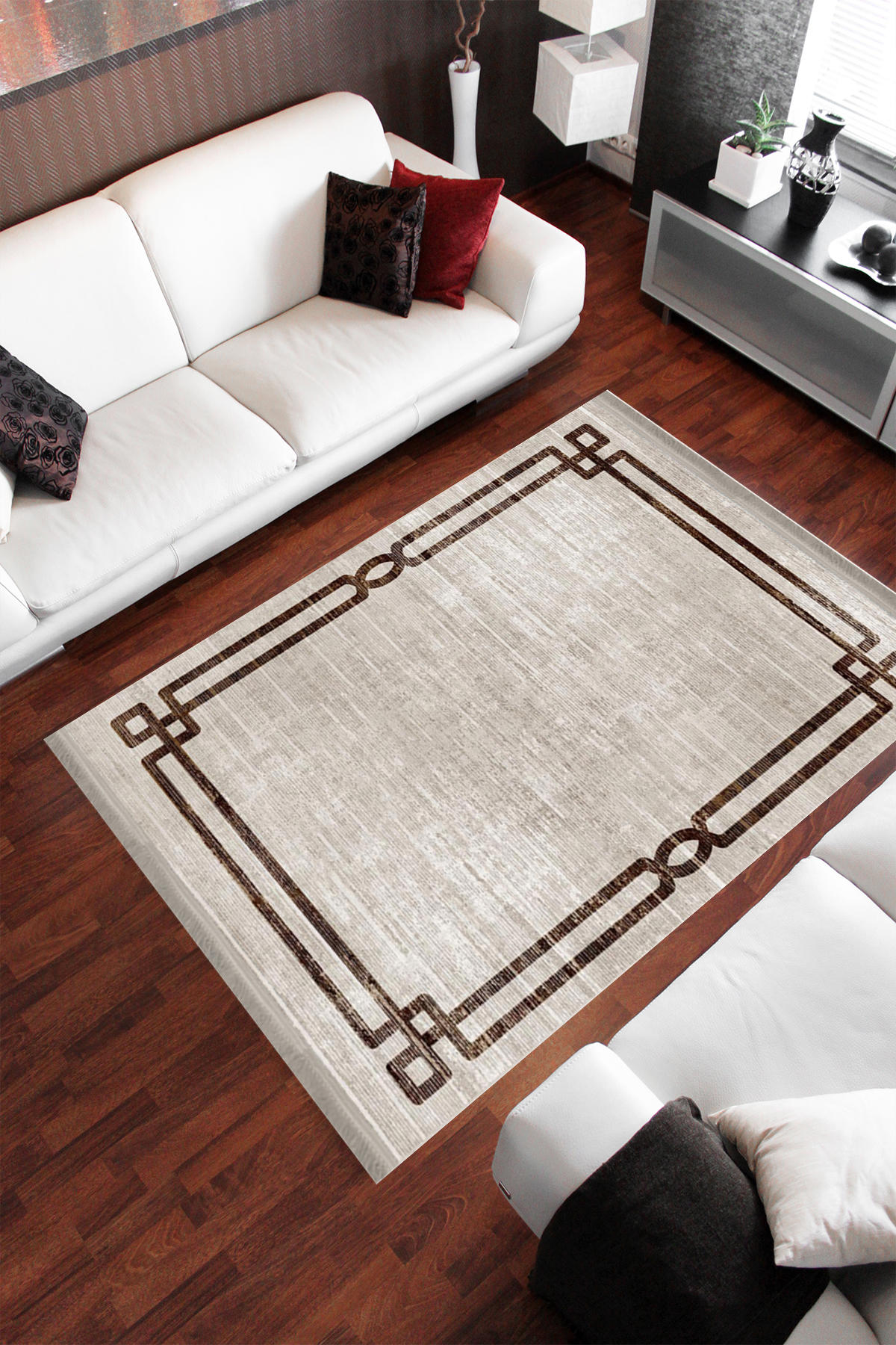 Homier Collection H-MD-0063A Çok Renkli 7 mm Pamuk Antibakteriyel Yıkanabilir Orta Kaymaz Dot Taban Dikdörtgen Makine Dokuma Salon Halısı 120x170 cm