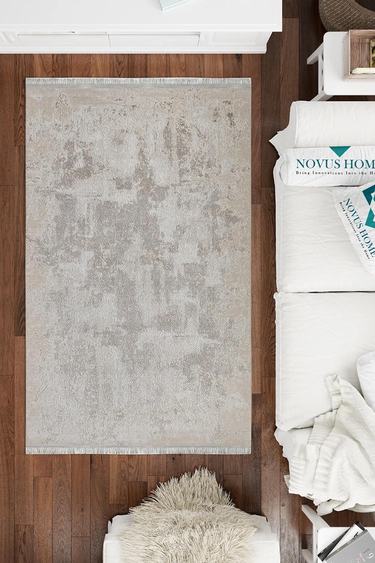 Novus Home Cotton Serisi Krem 5 mm Pamuk Antibakteriyel-Toz Tutmaz-Yalıtıma Yardımcı Yıkanabilir İnce Kaymaz Taban Dikdörtgen Makine Dokuma Antre-Salon-Yatak Odası Halısı 120x180 cm