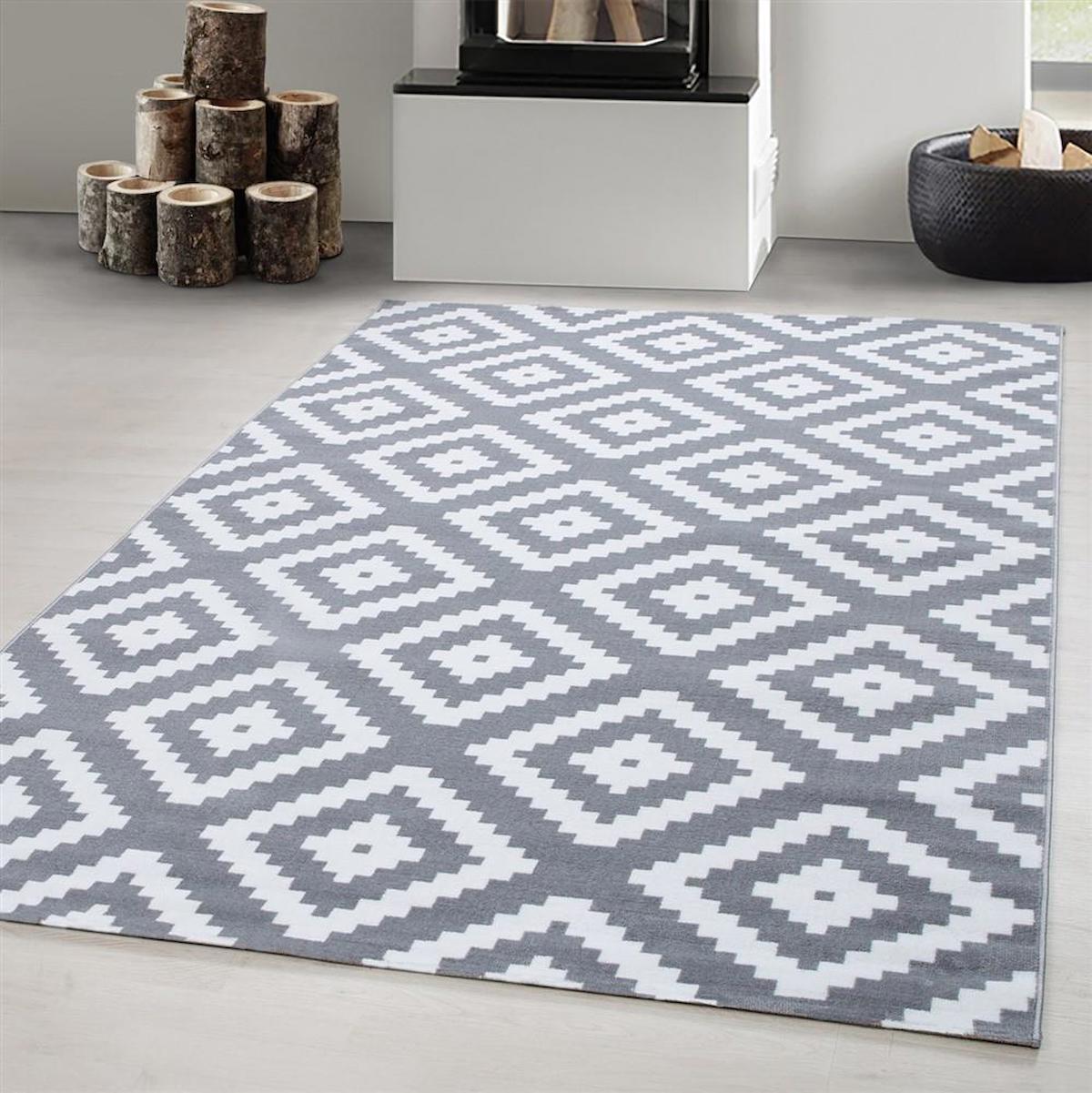 Red Halı Gri 6 mm Polipropilen Antibakteriyel Yıkanabilir İnce Kaymaz Jüt Taban Dikdörtgen Makine Dokuma Salon Halısı 200x290 cm