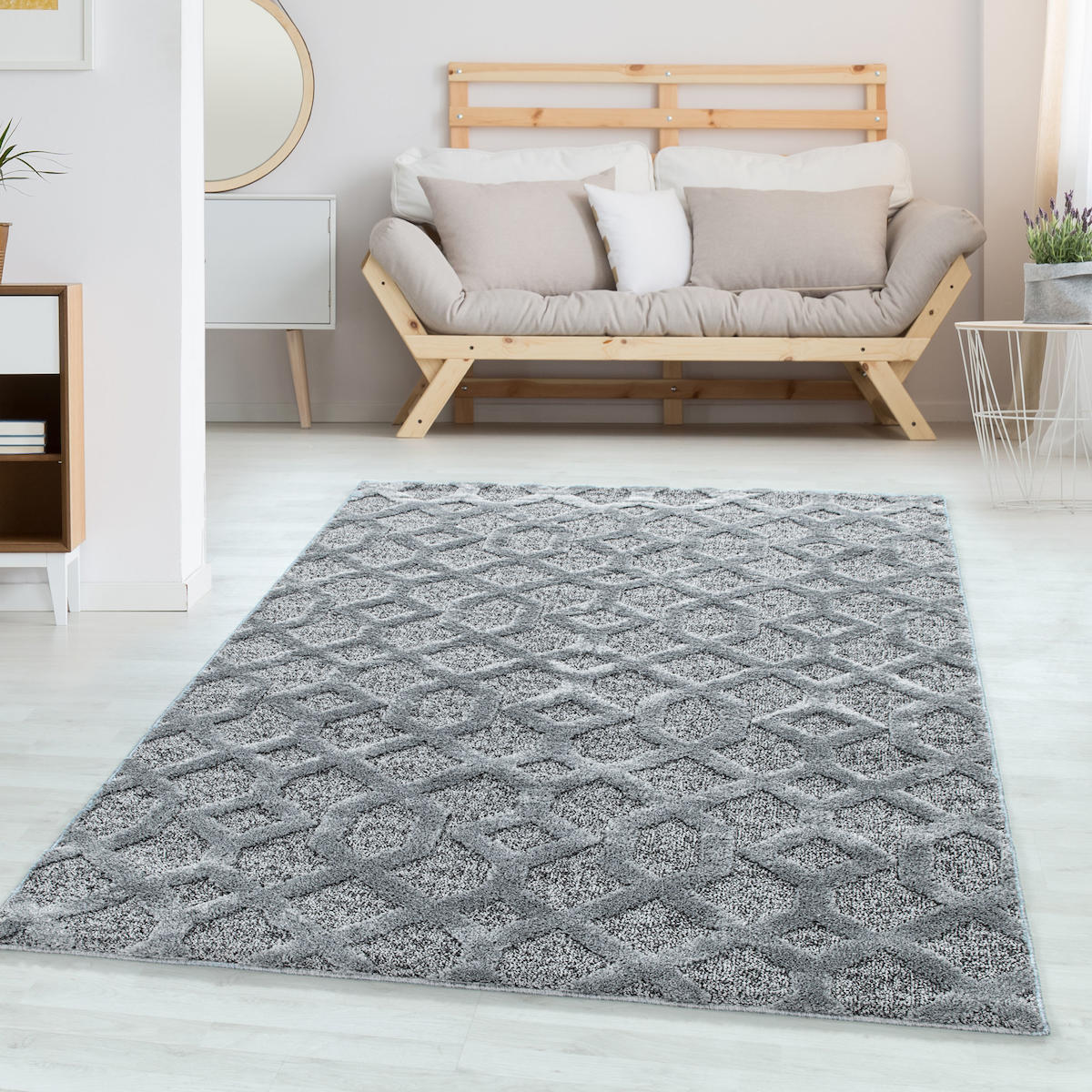 Wide Shop Gri 18 mm Polipropilen Yıkanabilir İnce Kaymaz Jüt Taban Dikdörtgen Makine Dokuma Salon Halısı 120x160 cm