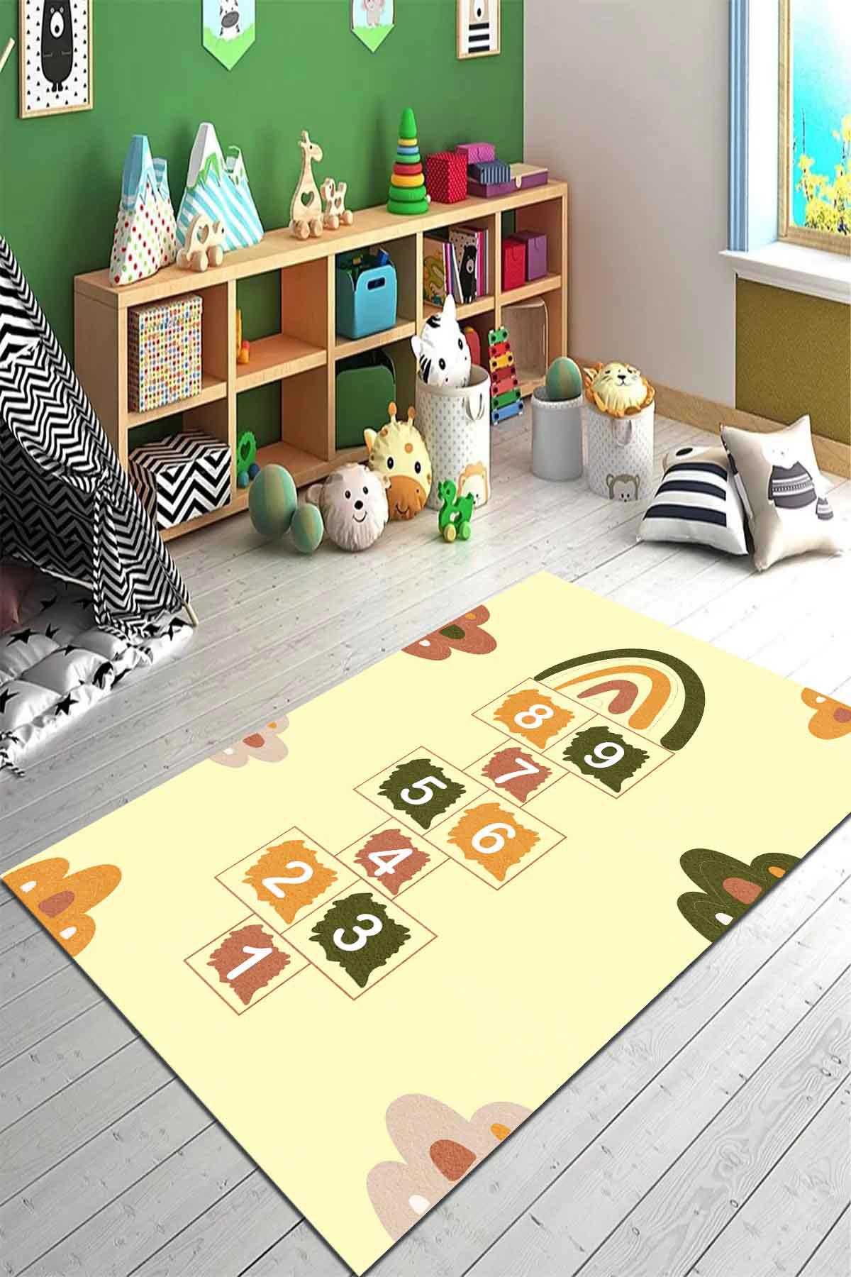 İlyaki Home Seksek Çok Renkli 0.5 mm Pamuk Toz Tutmaz Yıkanabilir İnce Kaymaz Lateks Taban Dikdörtgen Makine Dokuma Çocuk Odası Halısı 160x230 cm